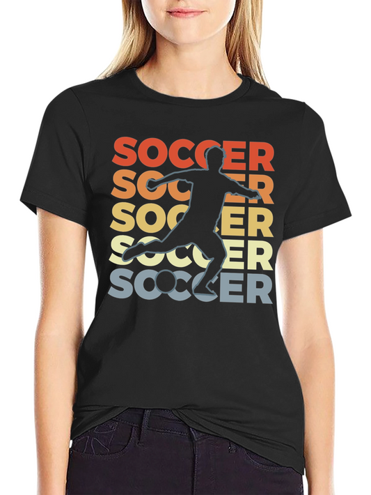 Retro Soccer Player Graphic Tee - Vintage Style Black T-Shirt