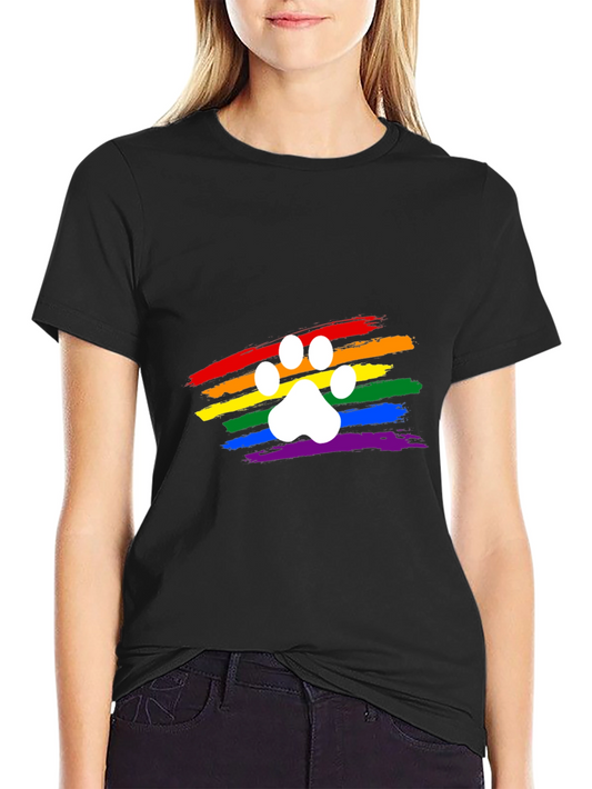 Pride Paw Print Graphic Tee - Rainbow LGBT Support