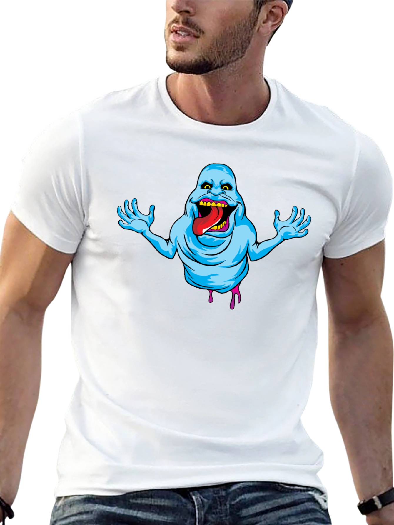 Ghostly Graphic Tee - Slimer Cartoon T-Shirt