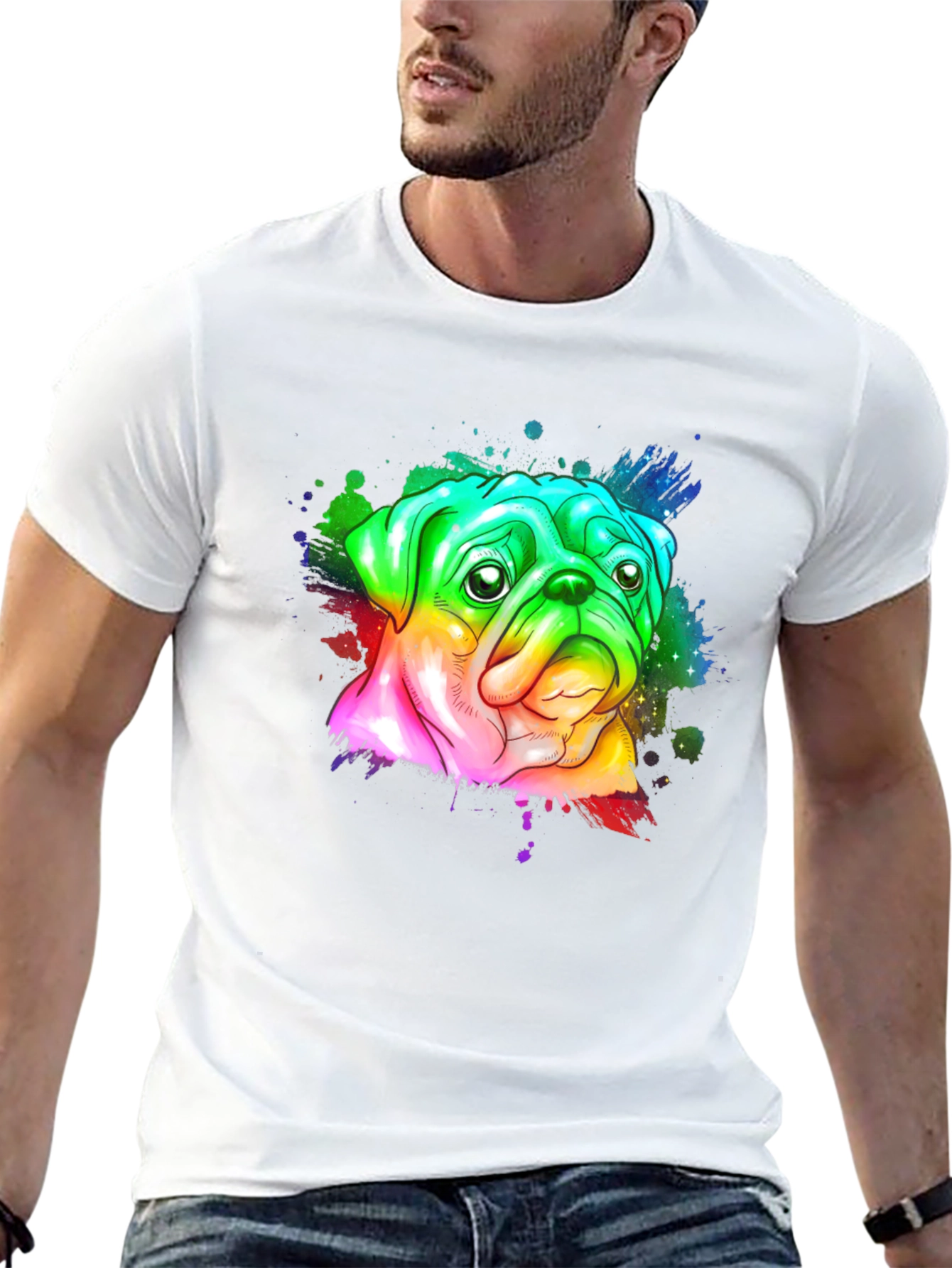 Rainbow Pug Graphic Tee - Mens Black T-Shirt