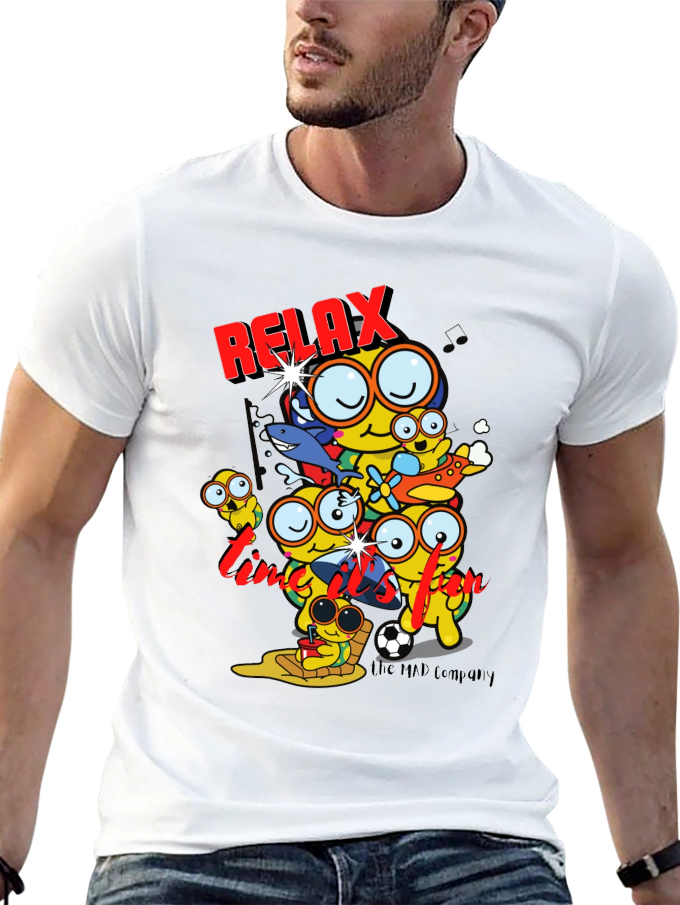 Relax Time Black T-Shirt Cartoon Print
