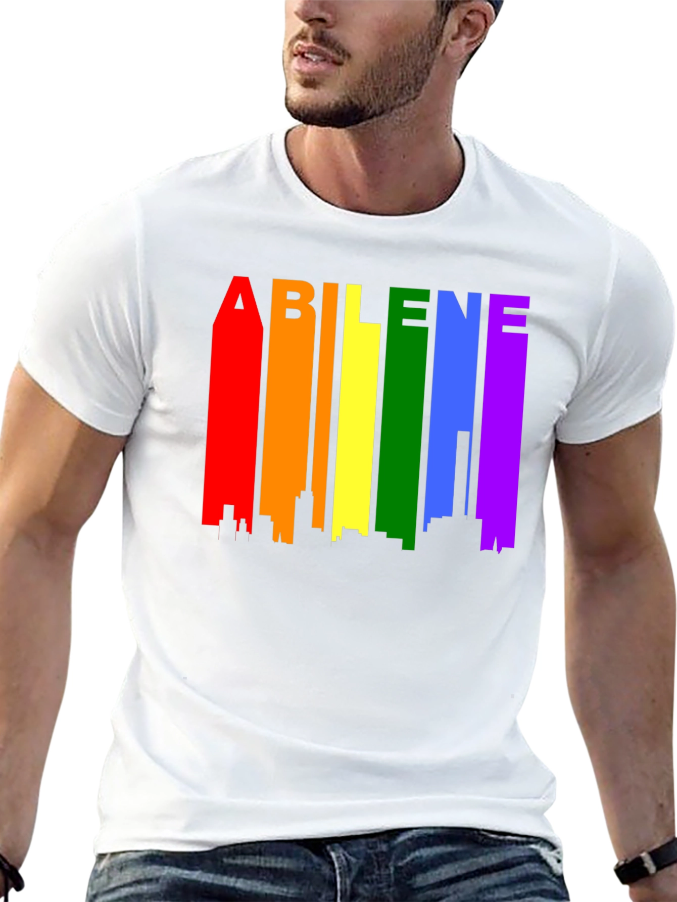 Abilene Pride T-Shirt - Rainbow Cityscape Design