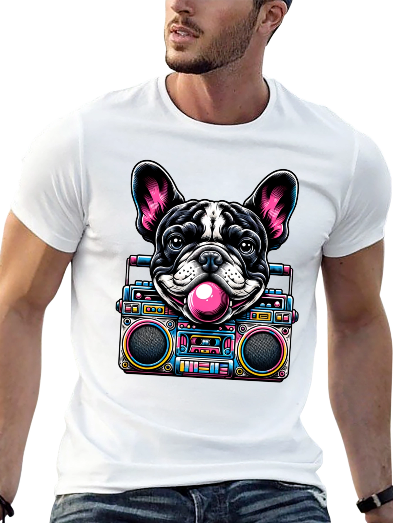 Retro Dog Boombox Graphic Tee - Funky & Unique