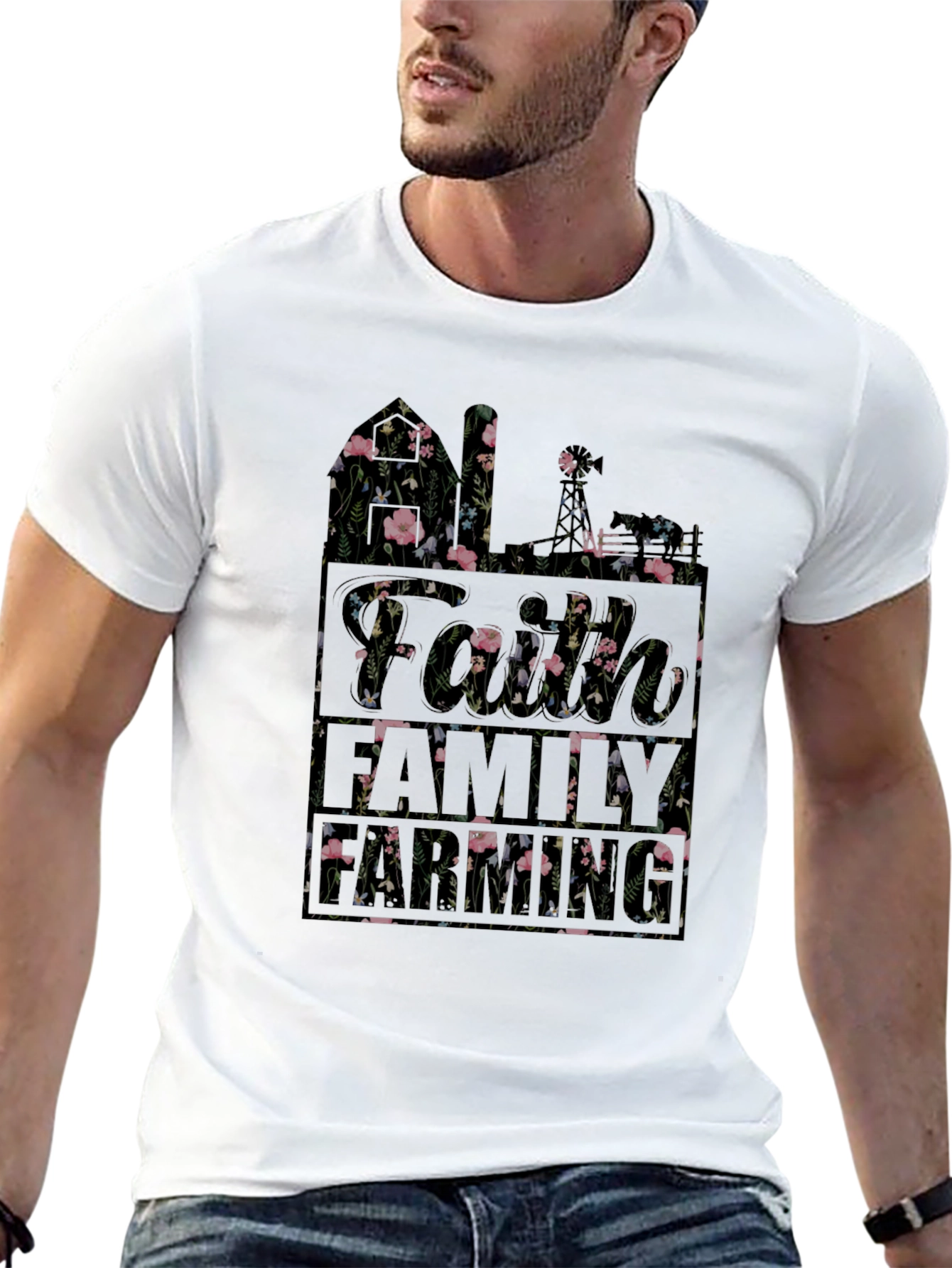 Floral Faith Family T-Shirt | Black Cotton Blend