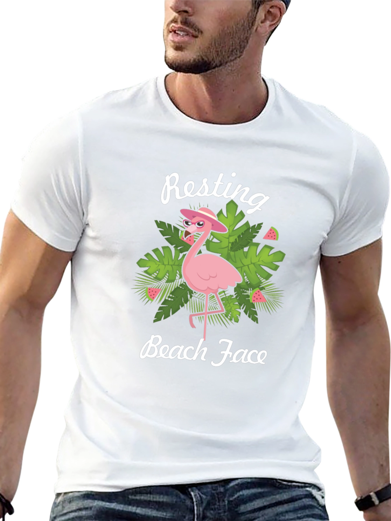 Resting Beach Face Flamingo Graphic Tee