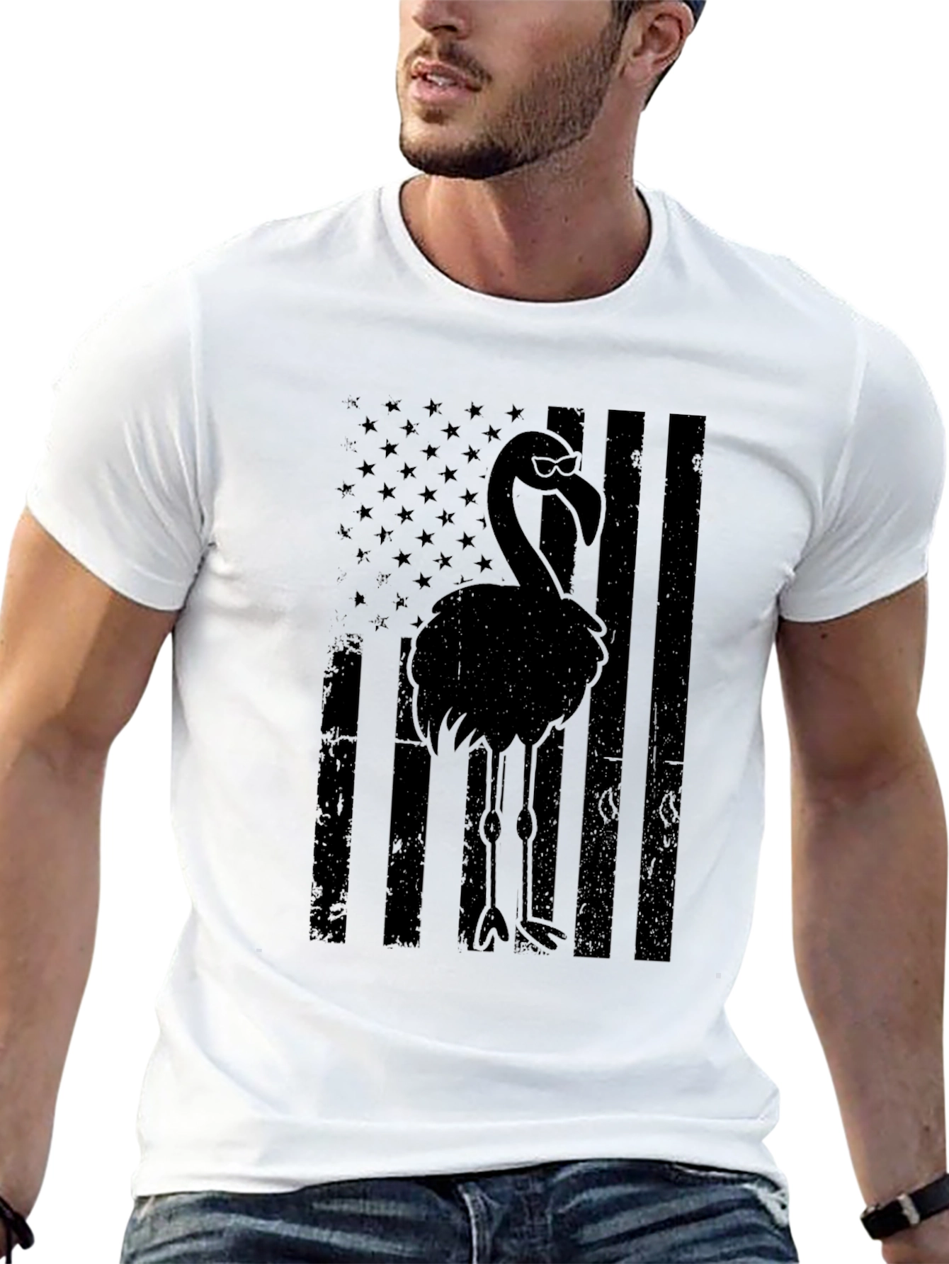 Flamingo American Flag Graphic Tee