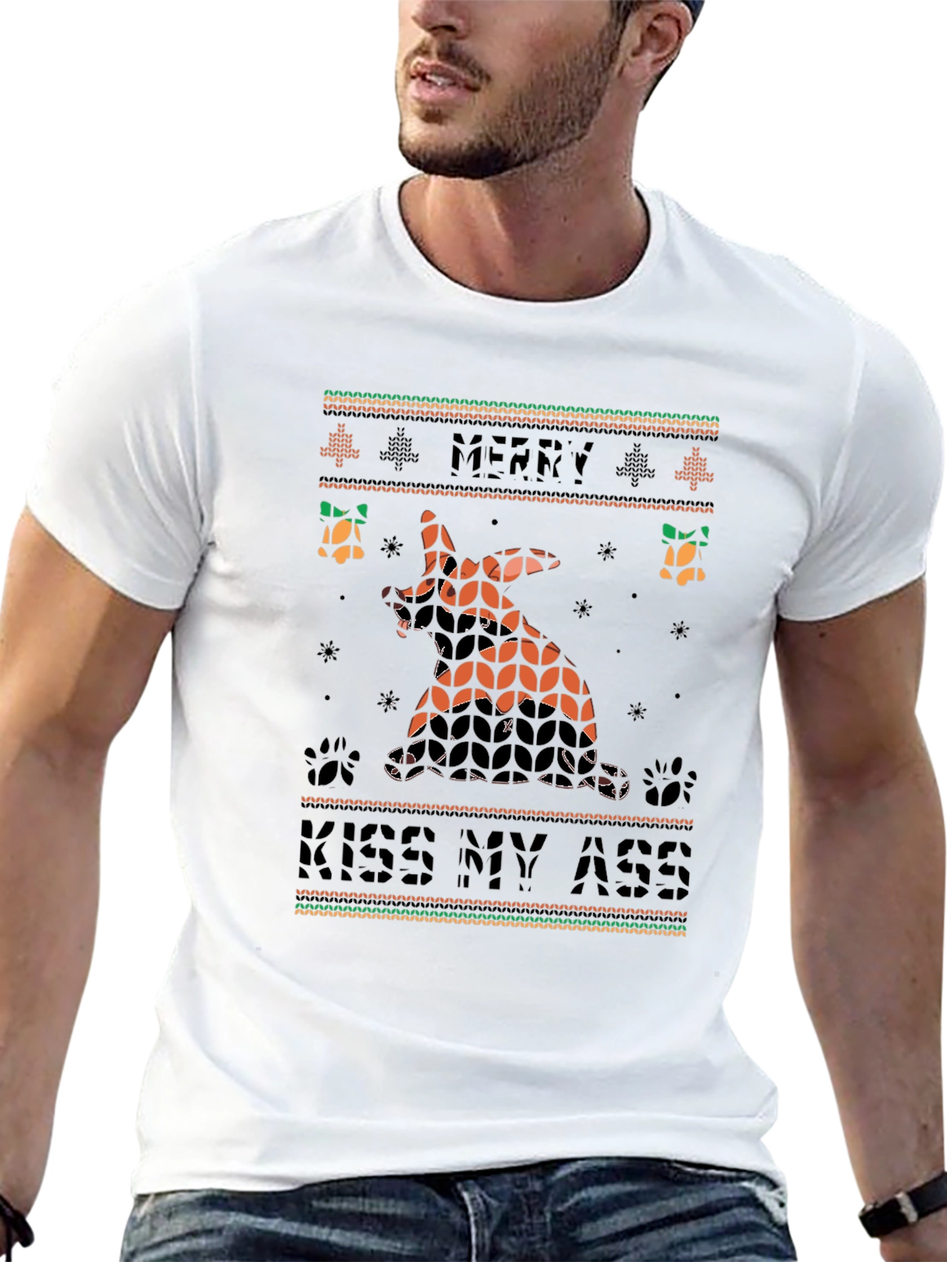 Merry Kiss My Ass Funny Dog Christmas T-Shirt
