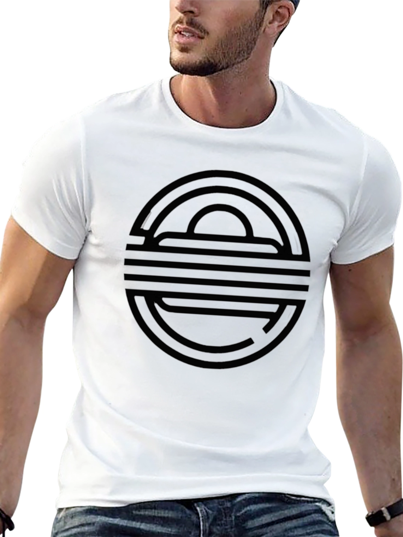 Modern Geometric Graphic Tee - Black