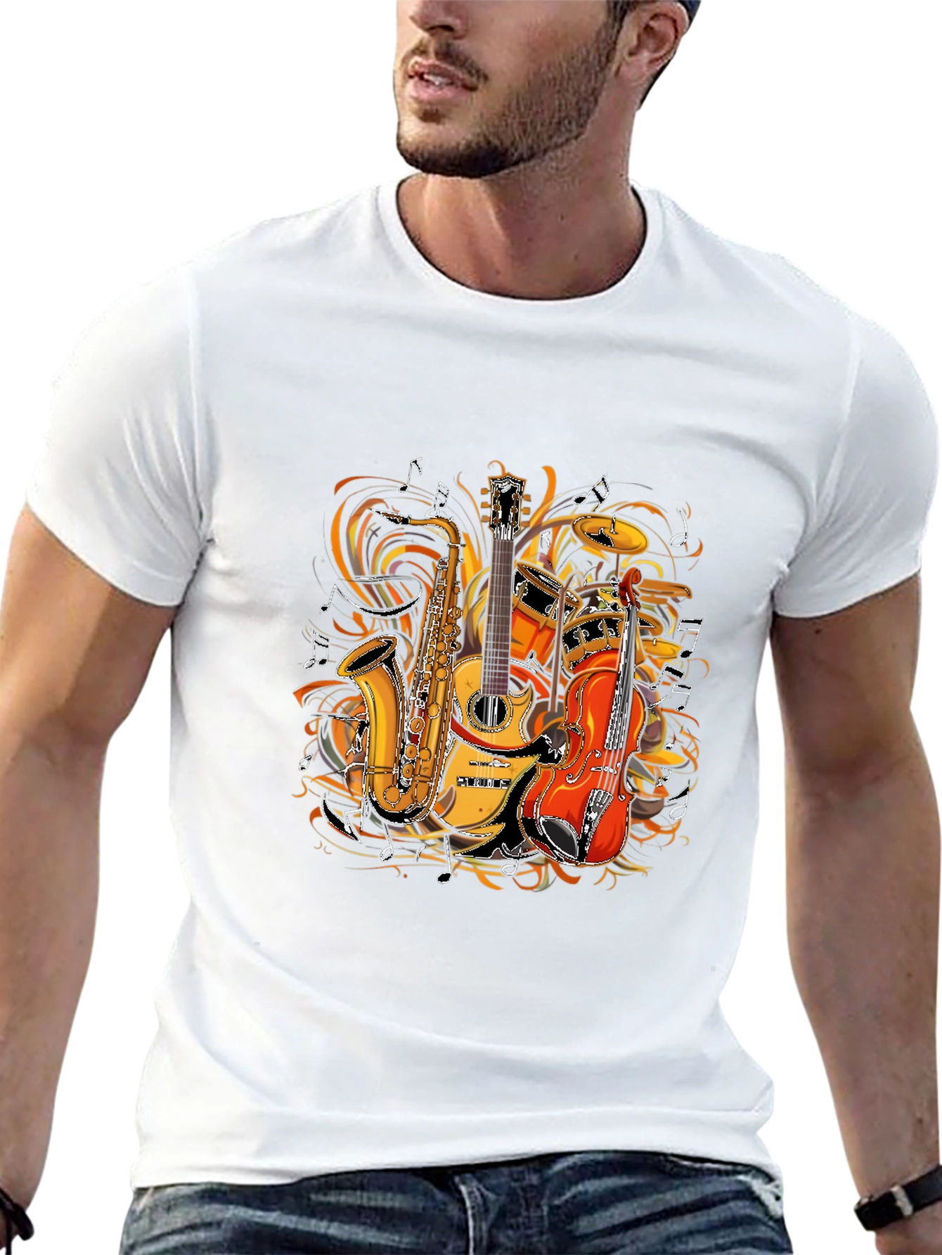 Musical Instruments Graphic Tee - Saxophone Guitar Drums
