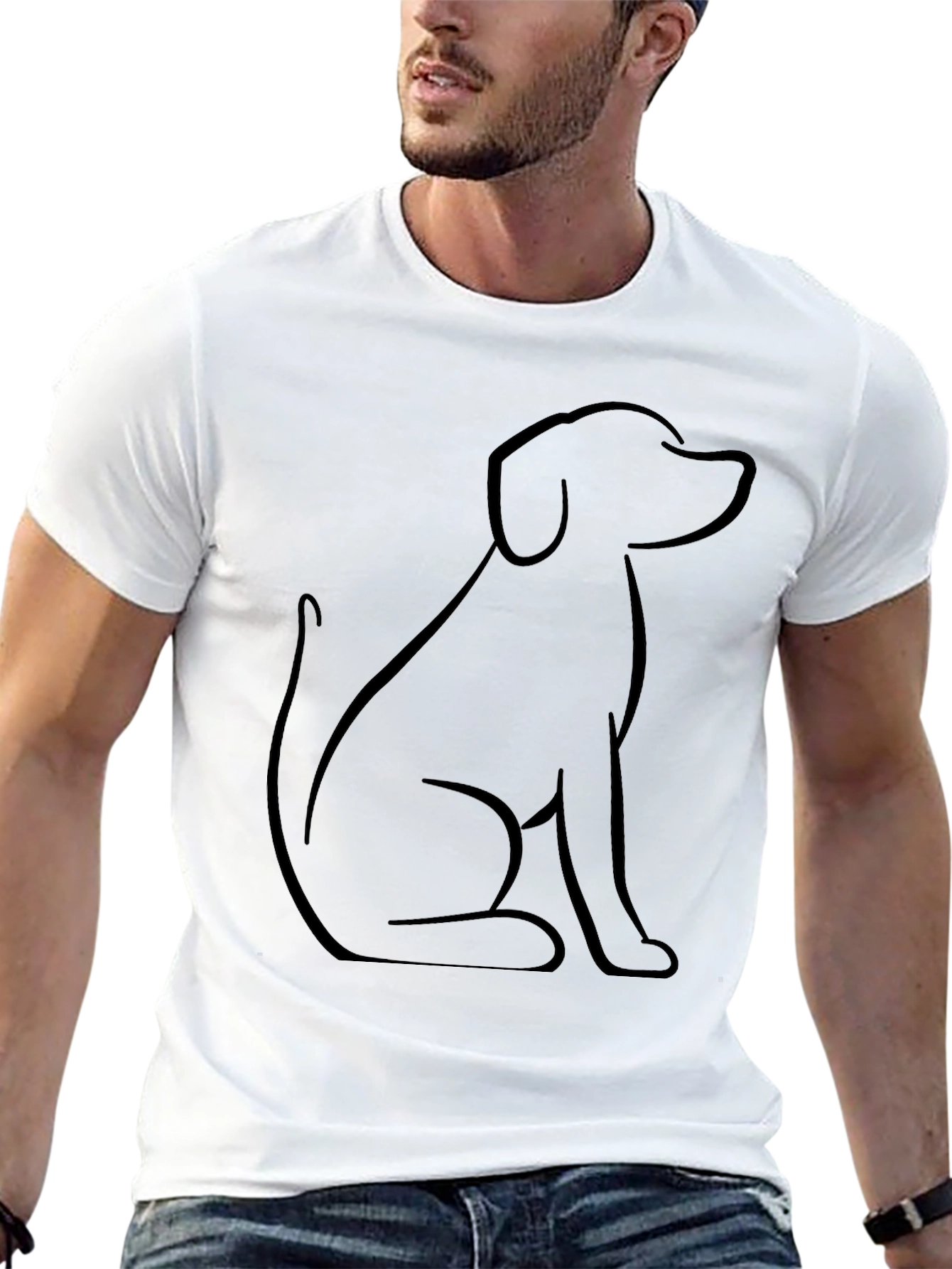 Minimalist Dog Outline Black T-Shirt
