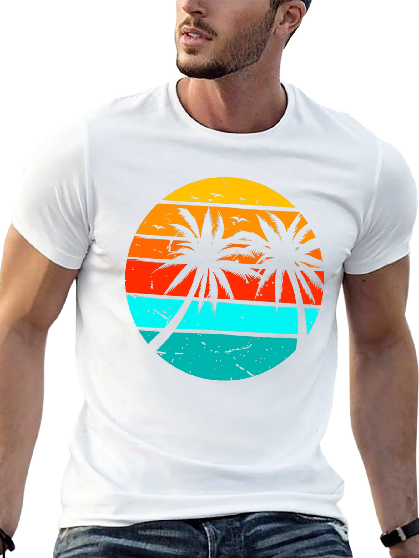 Retro Sunset Palm Tree Graphic T-Shirt