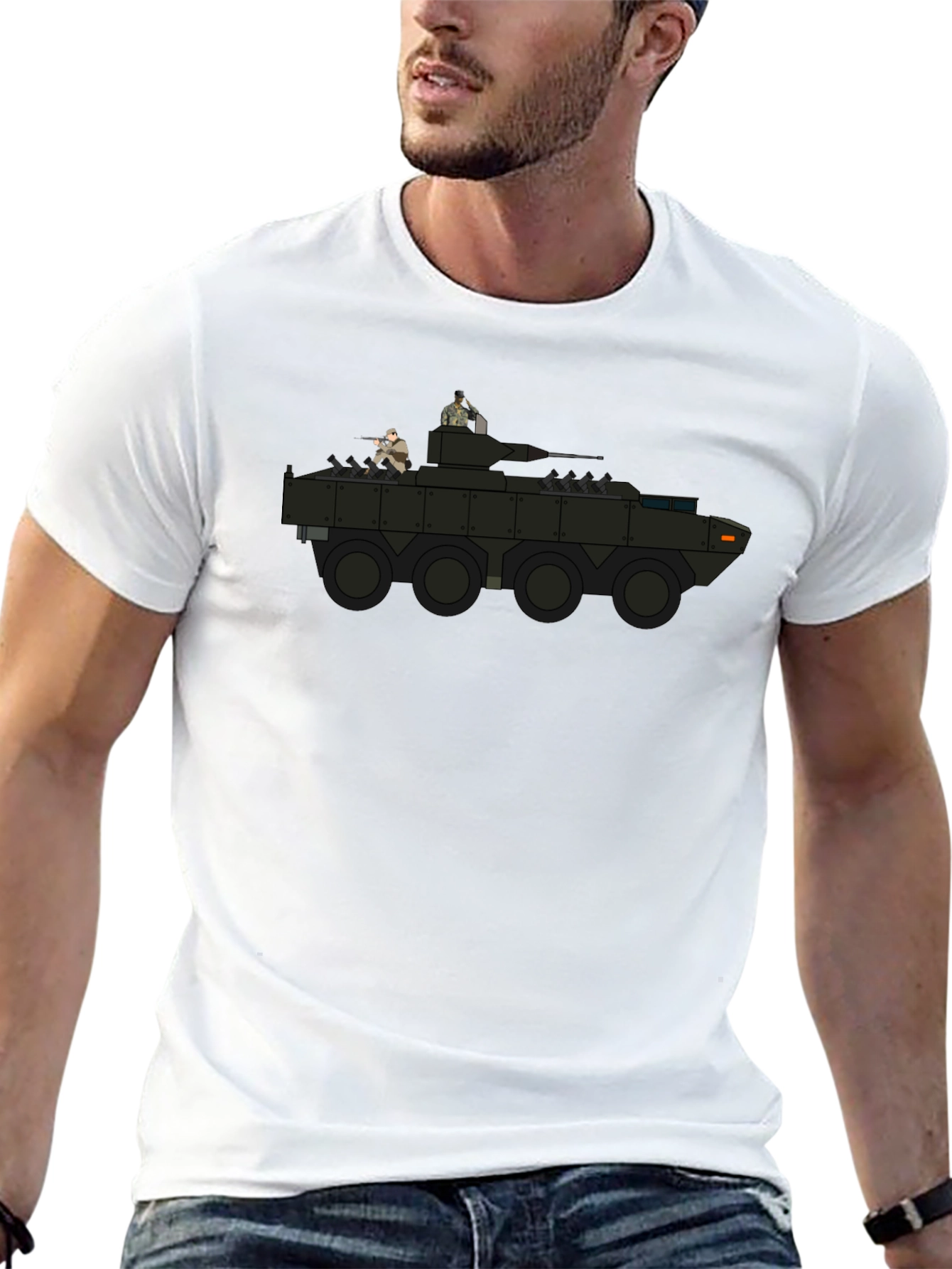 Military Vehicle Graphic Tee - Black Cotton Comfort
