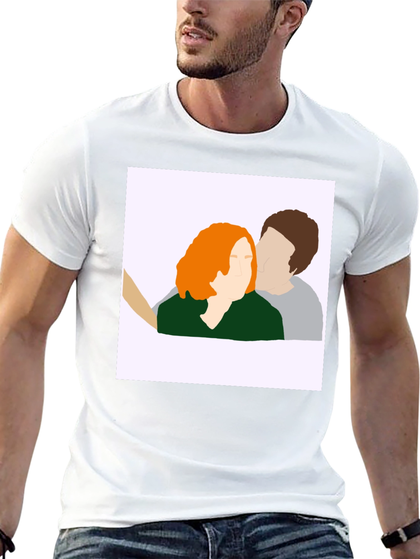 Abstract Couple Portrait Graphic Tee - Black