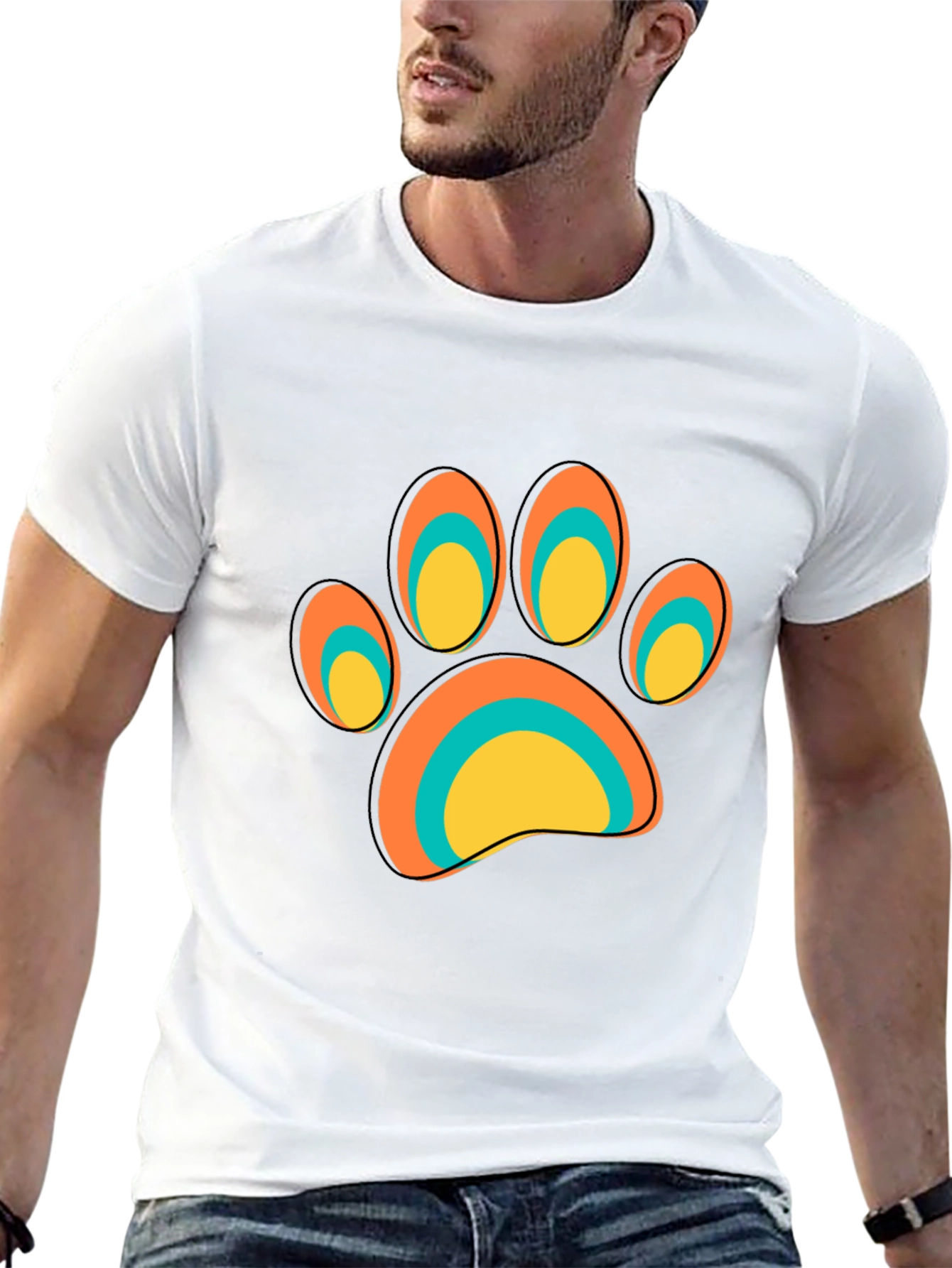 Cool Paw Print Graphic Tee - Black