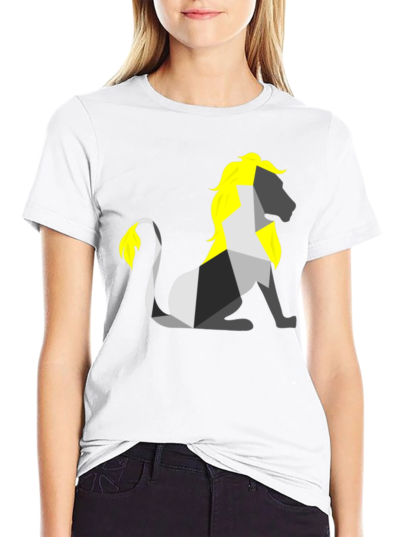Geometric Lion Graphic Tee - Stylish Black Shirt