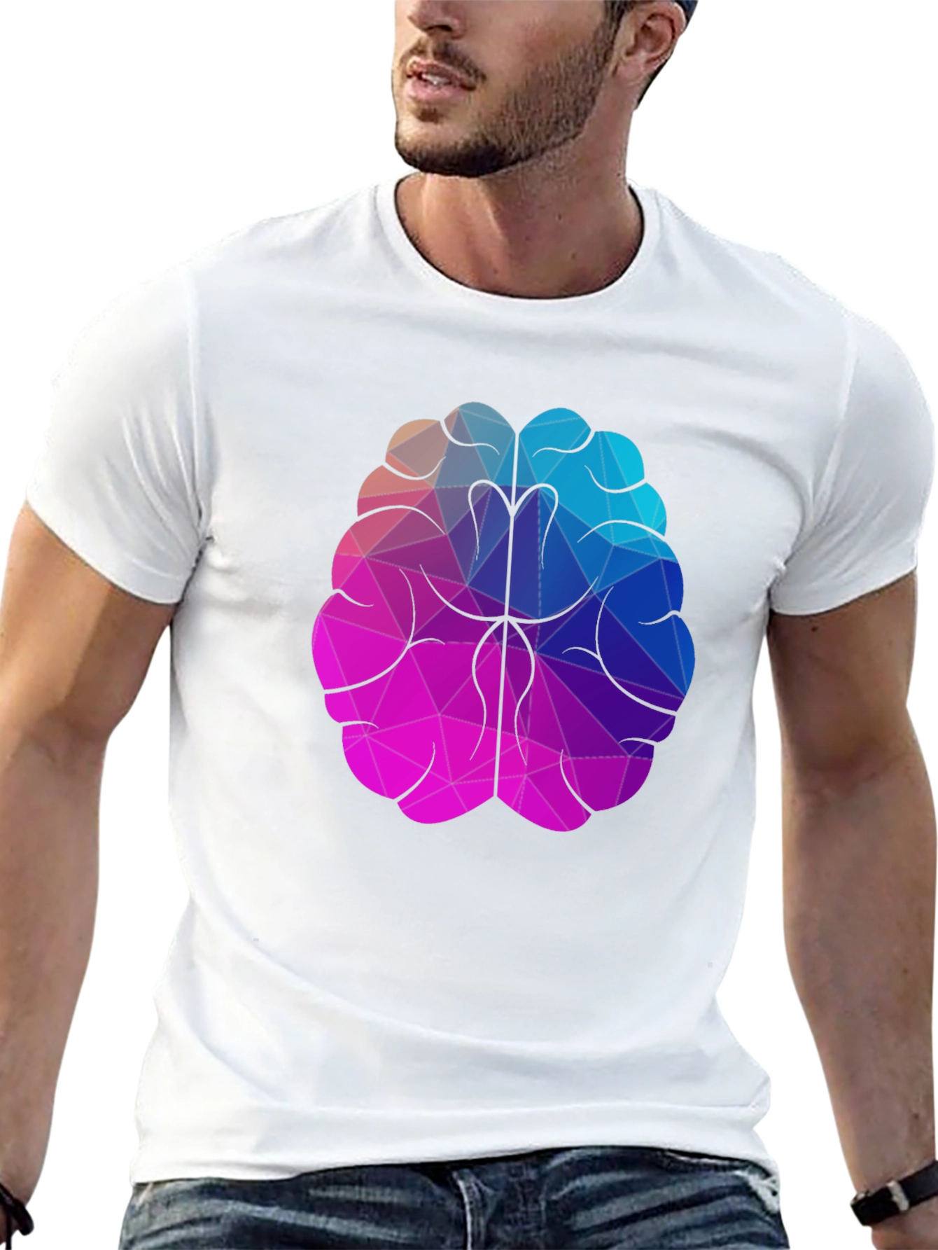 Geometric Brain Graphic Tee - Stylish Black T-Shirt