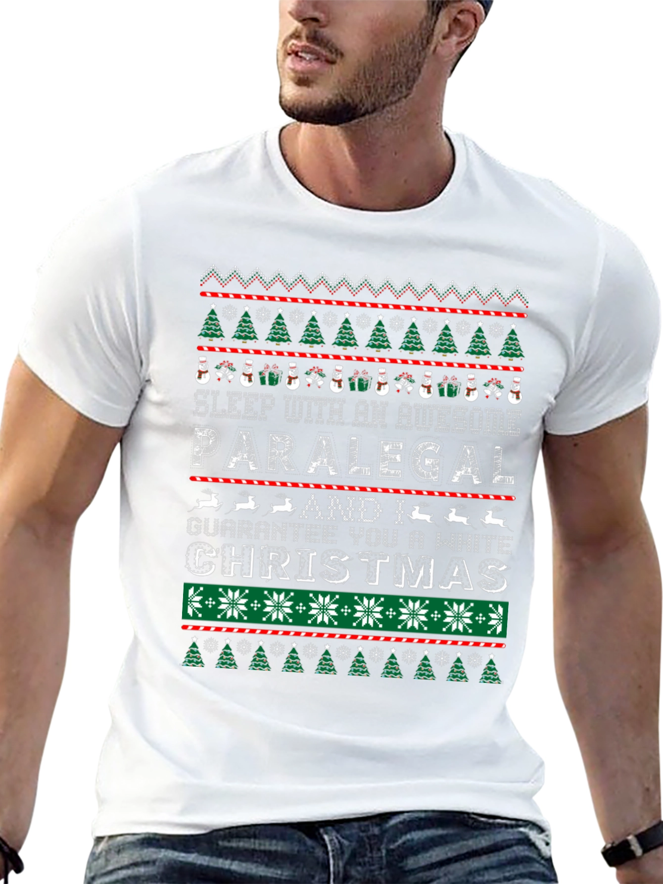 Awesome Paralegal White Christmas Ugly Sweater Style T-Shirt