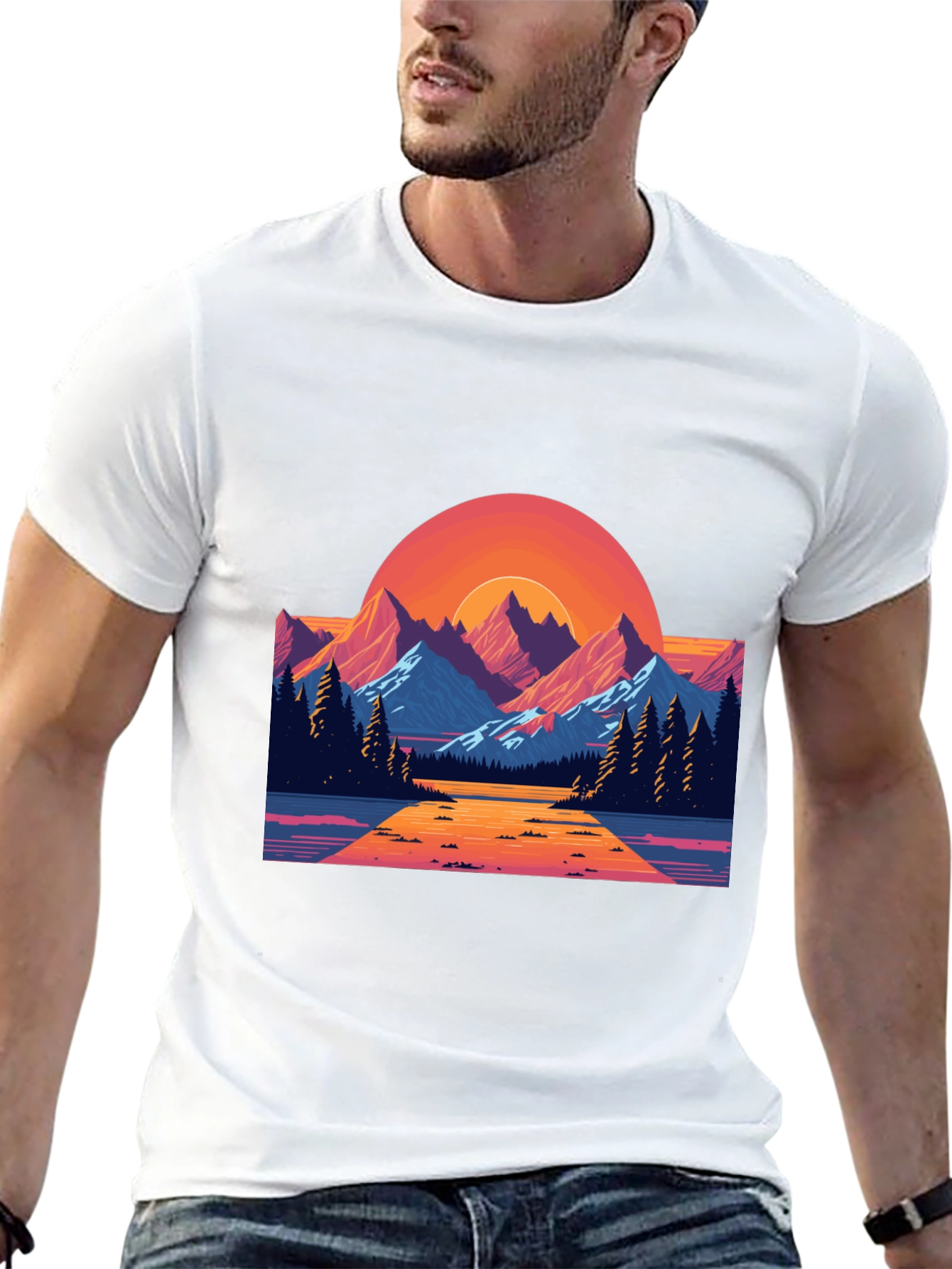 Retro Sunset Mountain Graphic T-Shirt