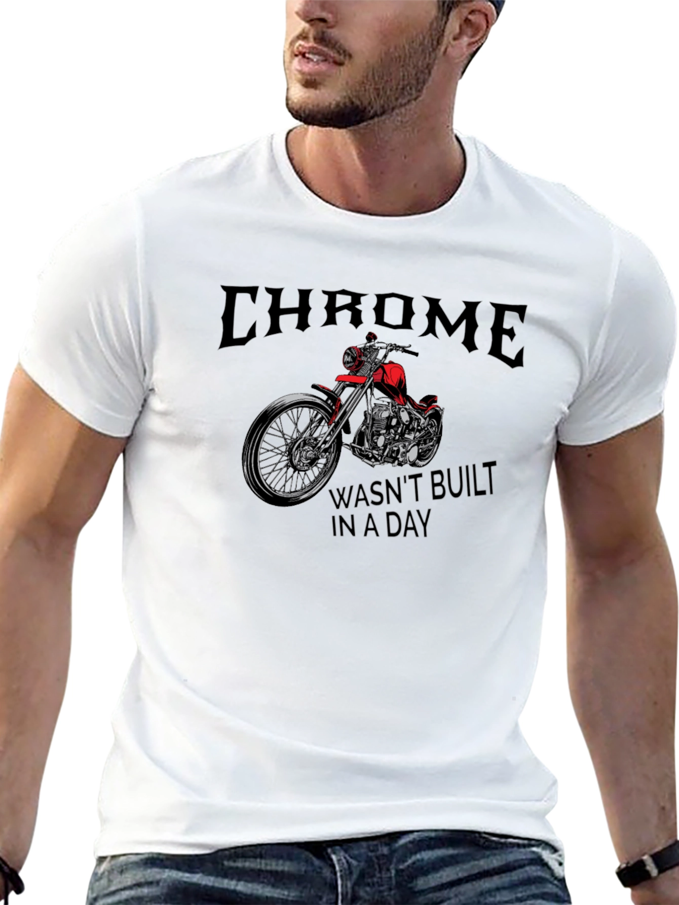 Chrome Motorcycle Graphic Tee - Classic Biker Style