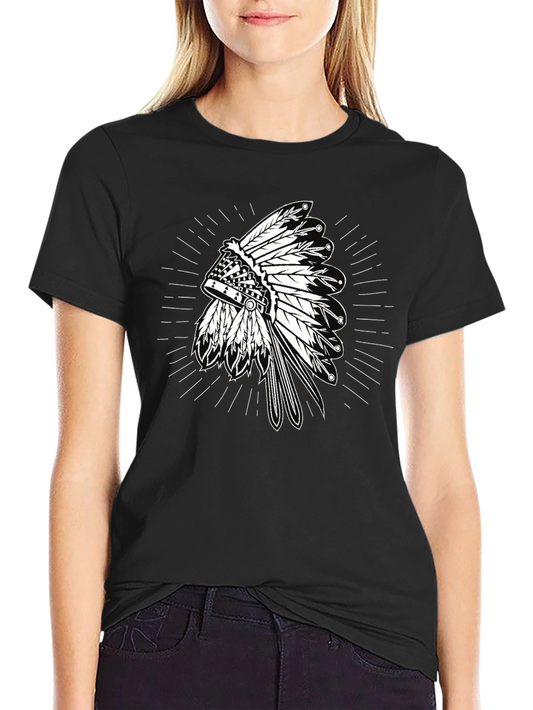 Native American Headdress Graphic Tee - Black