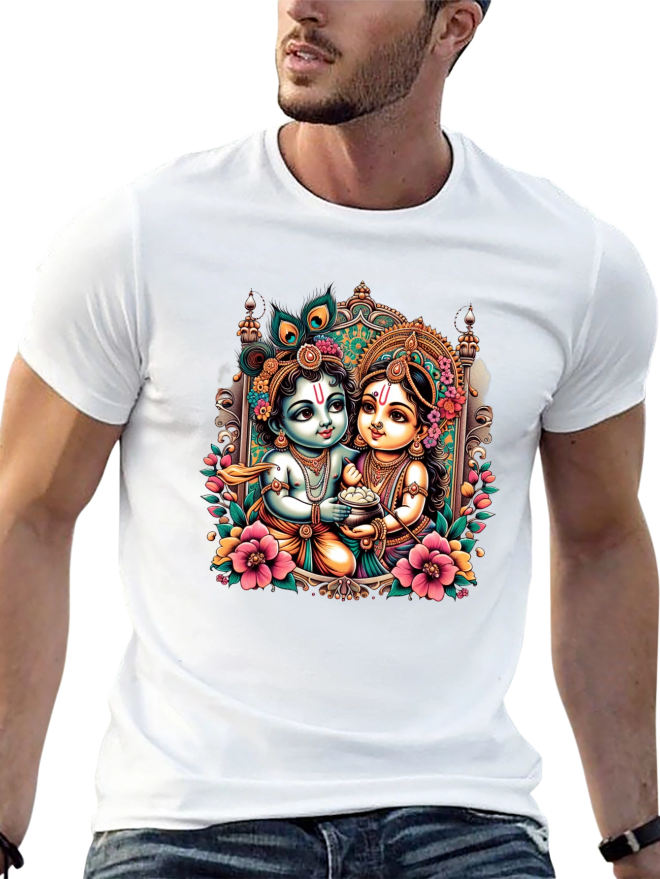 Krishna and Radha Graphic Black T-Shirt