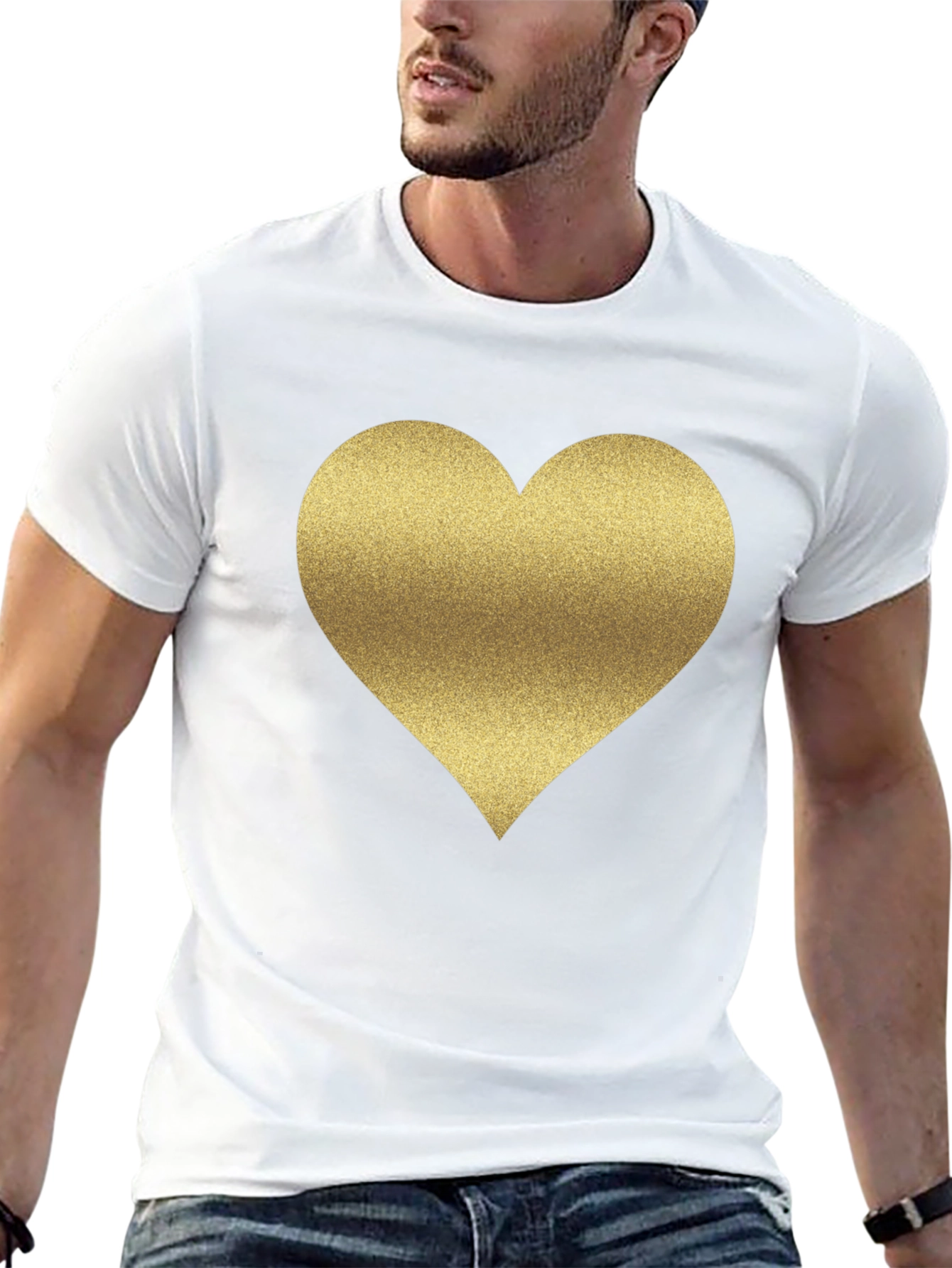 Gold Heart Graphic Tee - Stylish Black T-Shirt