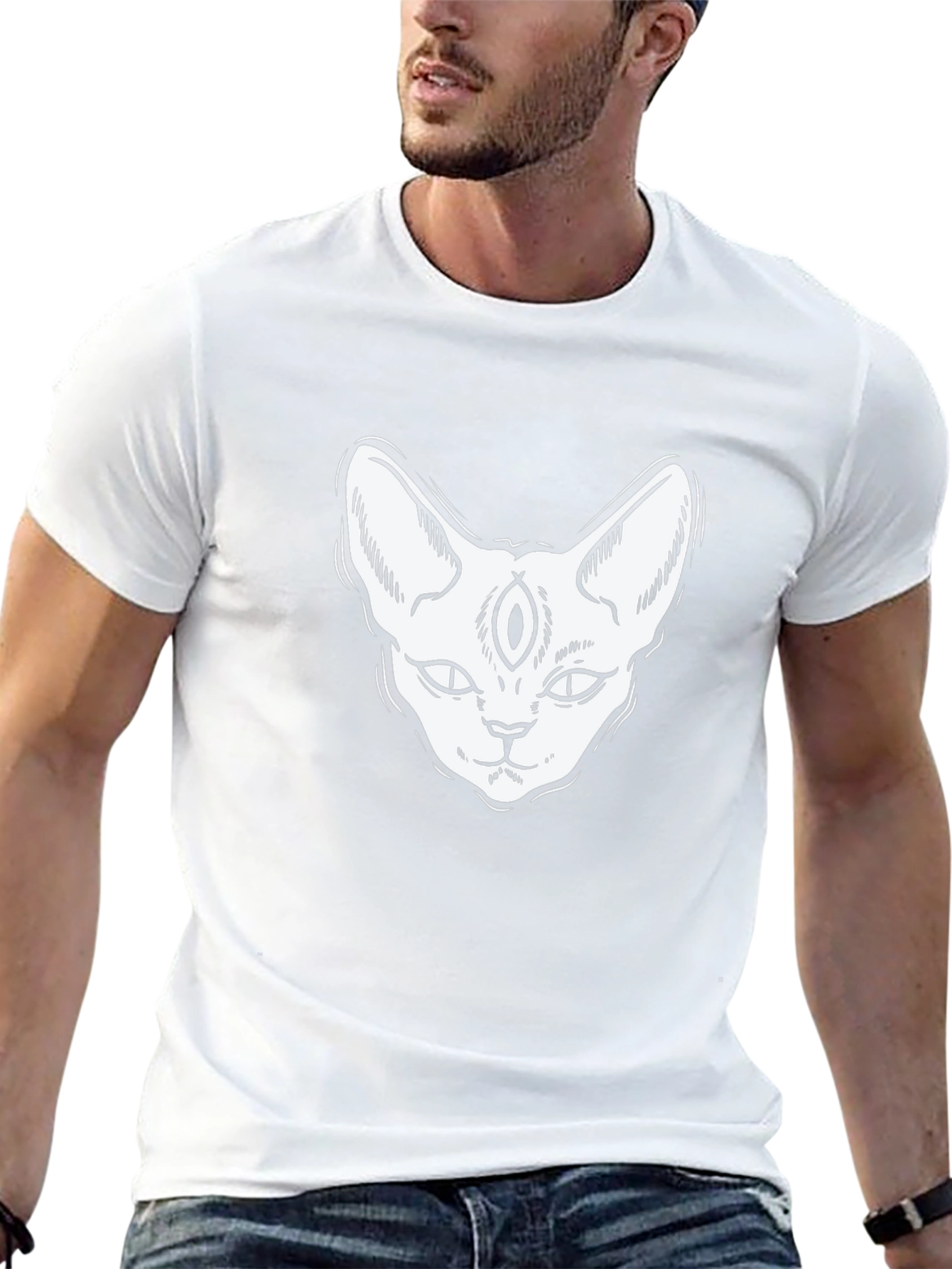 Third Eye Cat Graphic Tee - Black Cotton T-Shirt