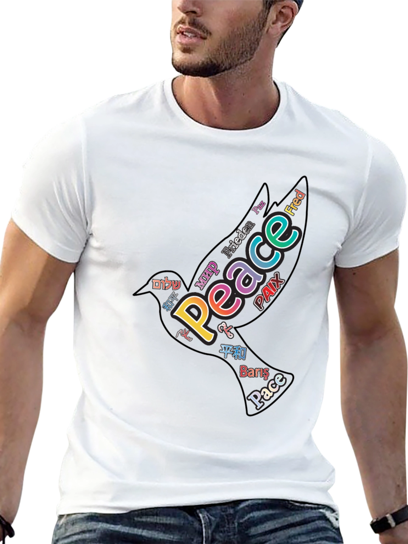 Peace Dove Word Art Black T-Shirt