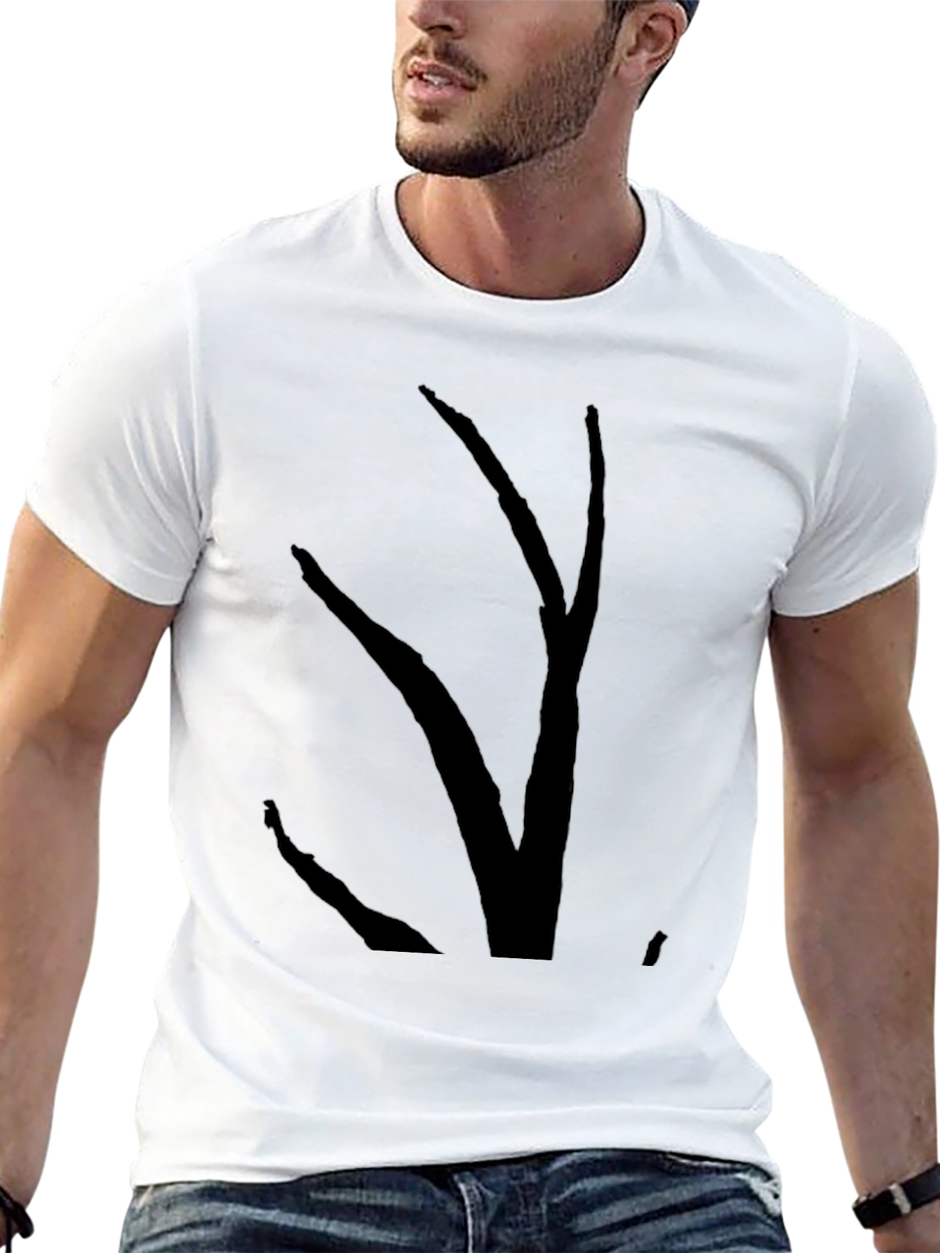 Mens Black T-Shirt with Abstract Branch Graphic