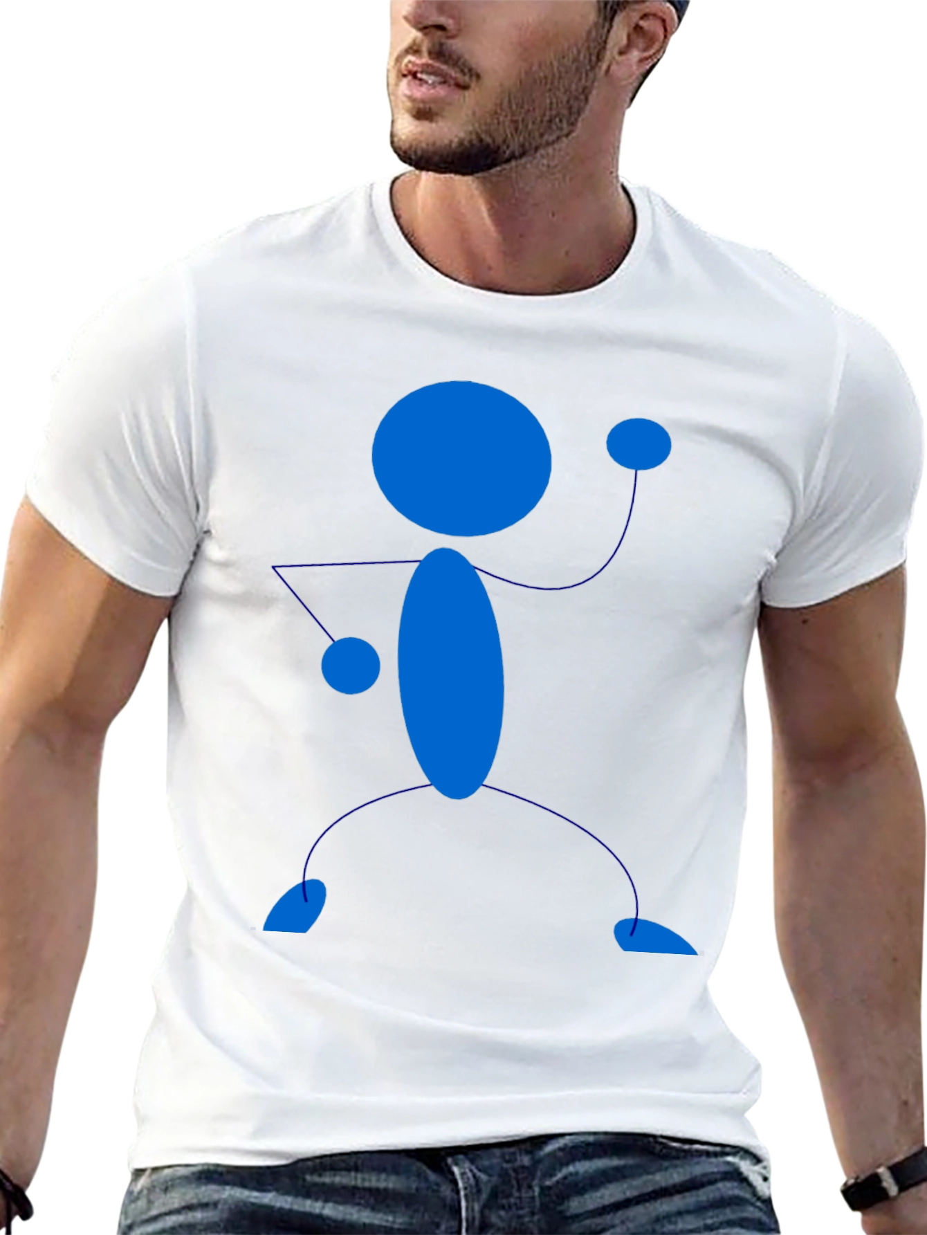 Black T-Shirt with Blue Stick Figure Design