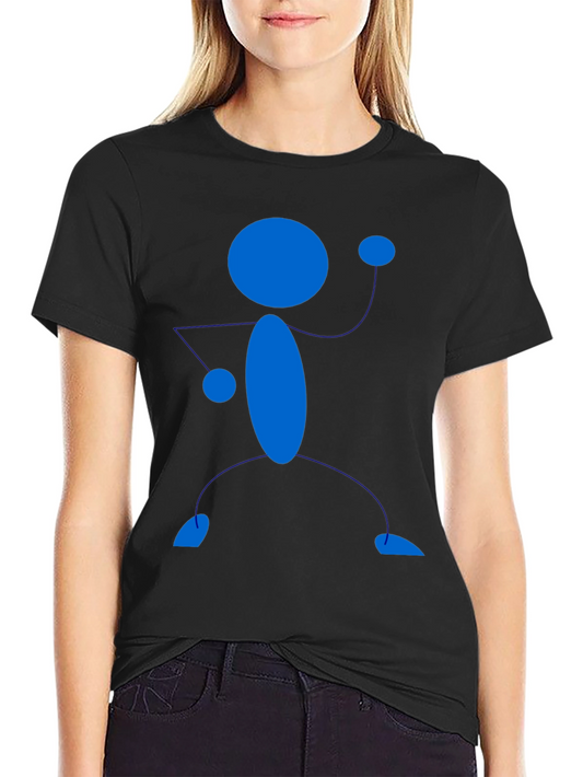 Black T-Shirt with Blue Stick Figure Design