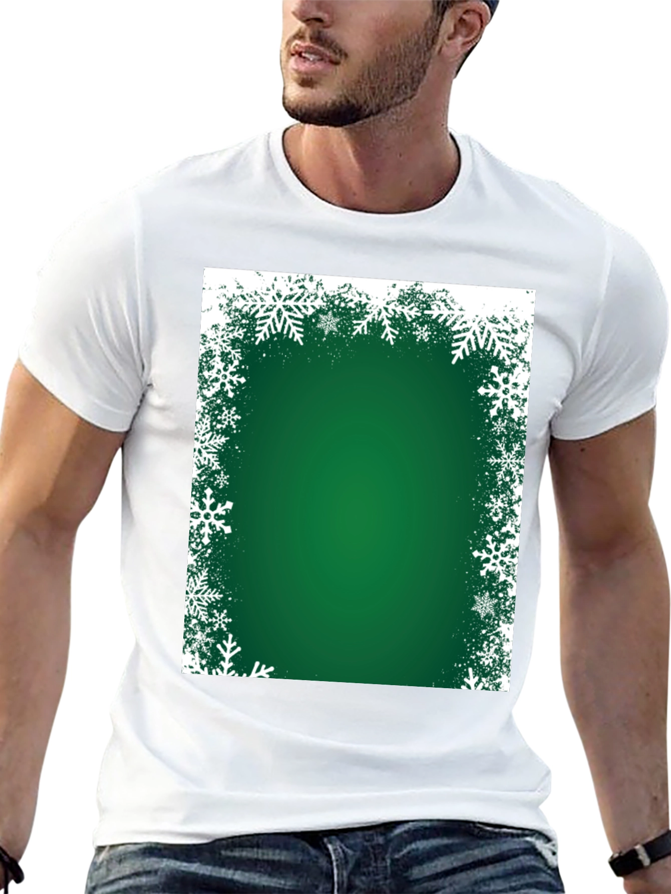 Festive Green Snowflake Border T-Shirt