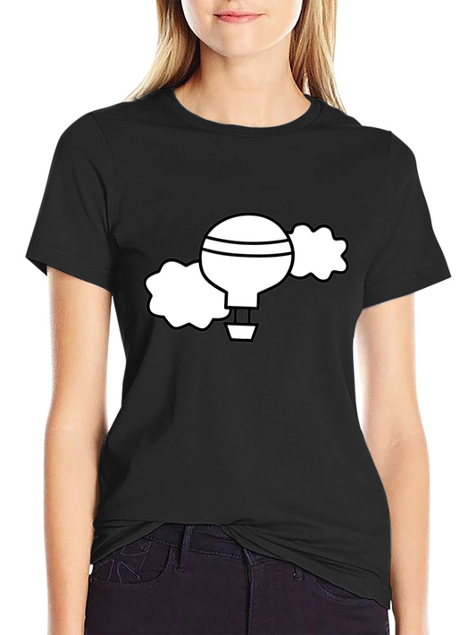 Black T-Shirt with Whimsical Hot Air Balloon Graphic