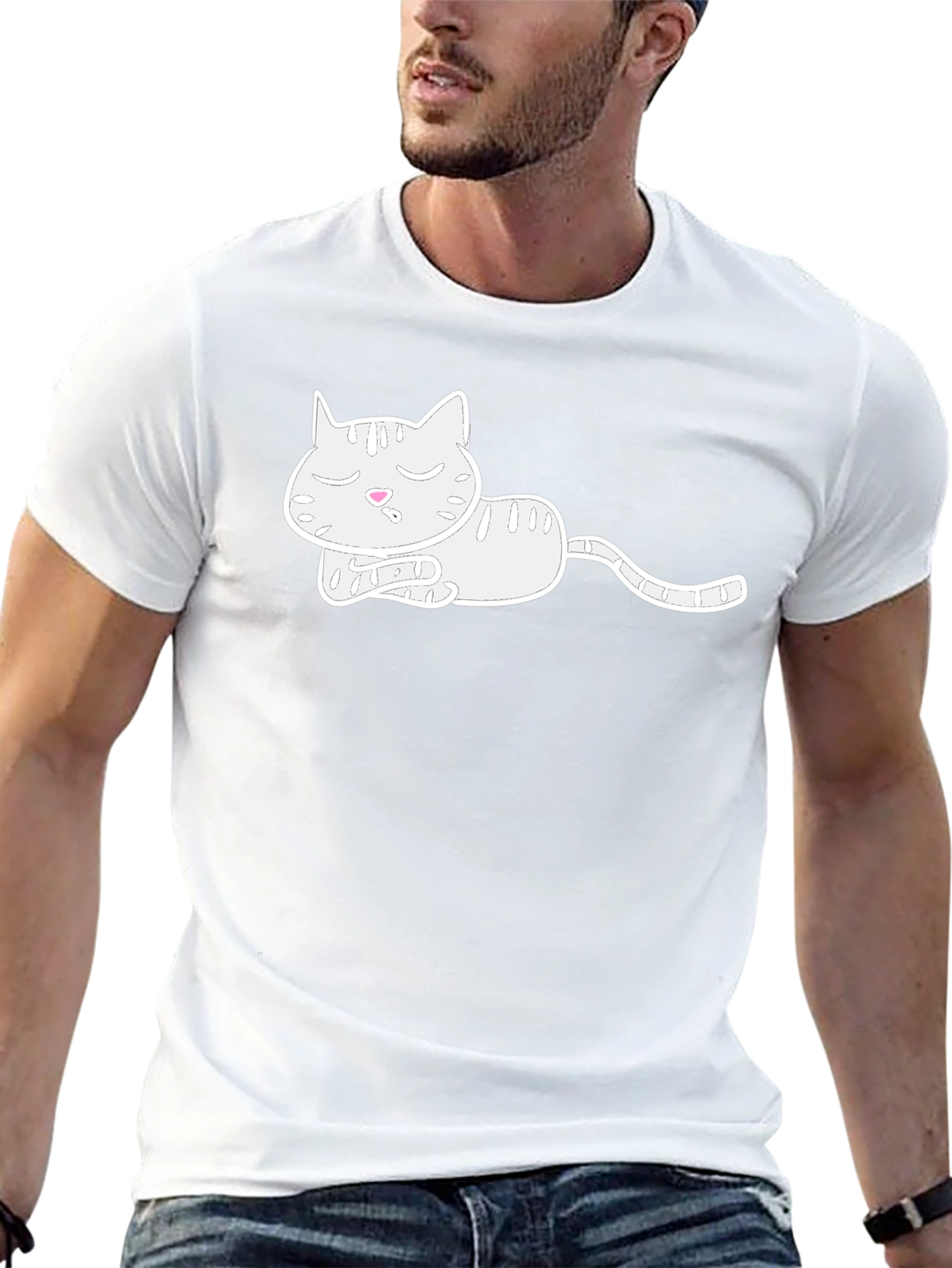 Sleeping Cat Graphic Tee - Soft Cotton Blend