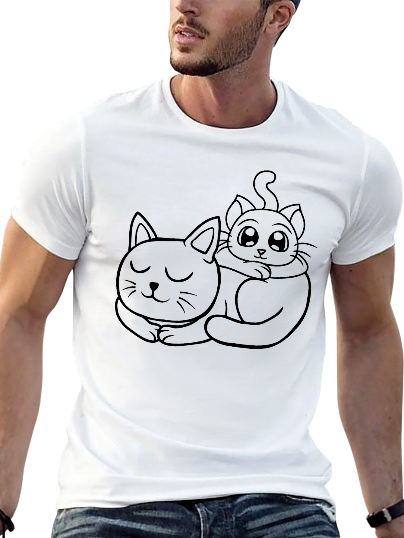 Cute Cats Graphic Tee - Black Casual T-Shirt