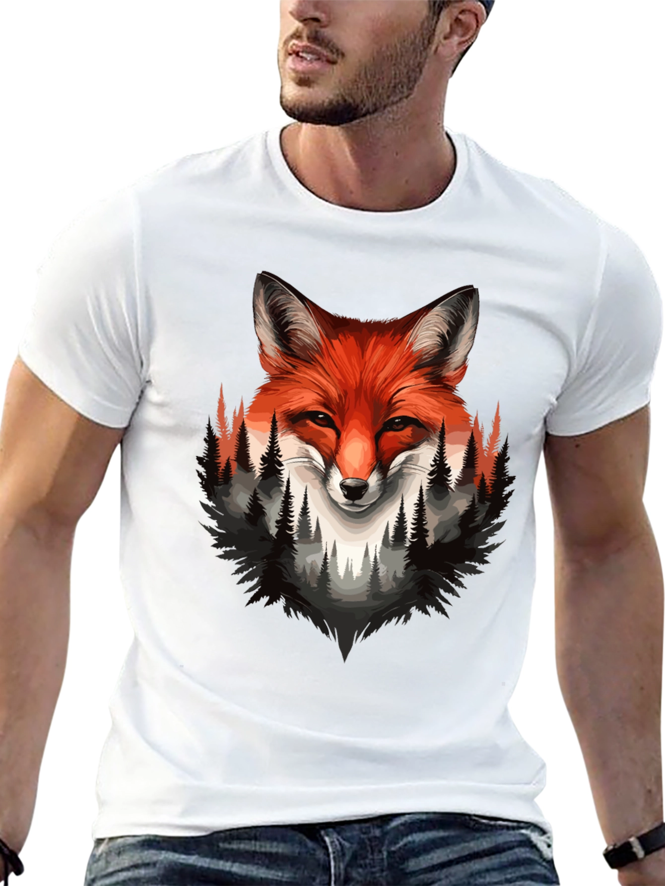 Fox & Forest Graphic Print Mens Black T-Shirt