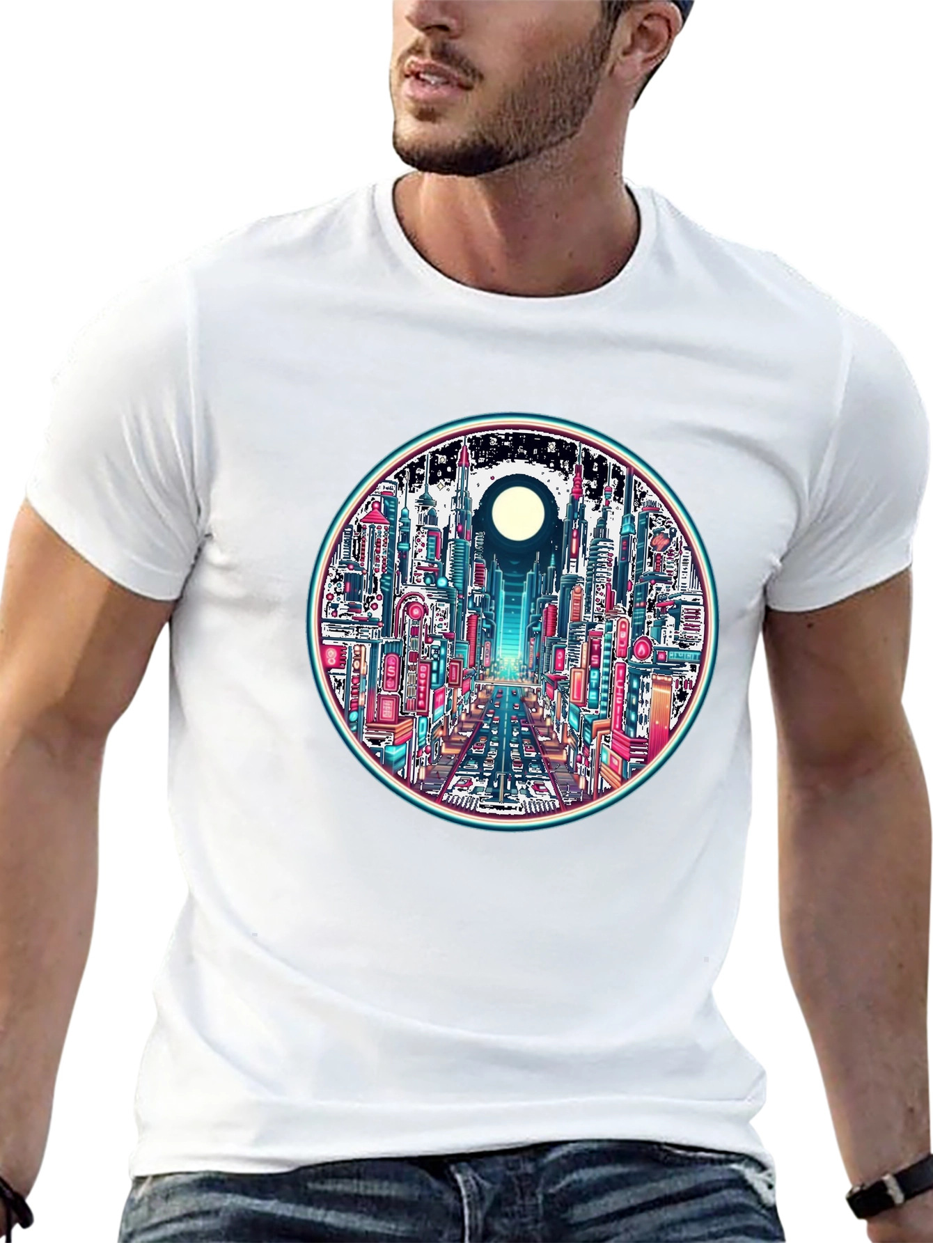 Cyberpunk Cityscape Graphic Tee - Retro Style