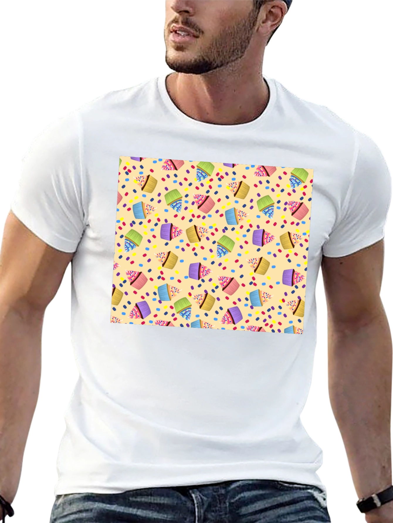 Cupcake Patterned Black T-Shirt