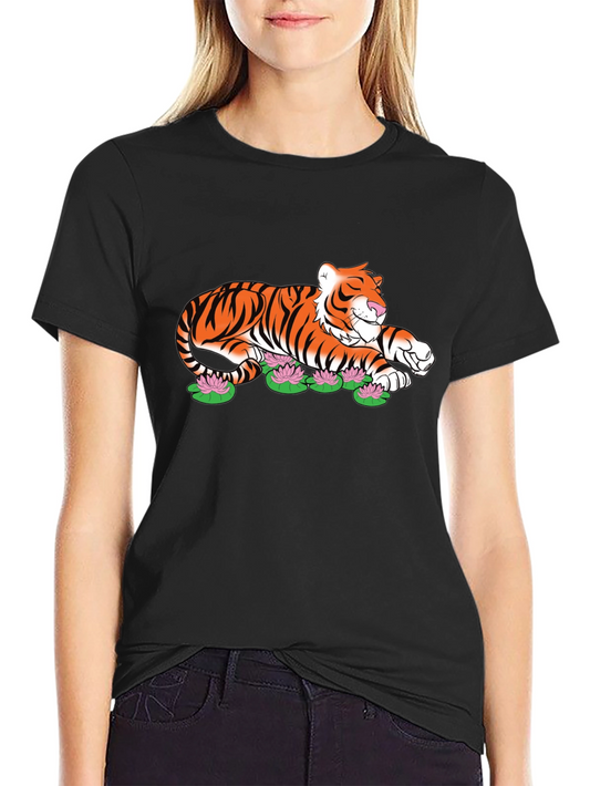 Tiger Lotus Graphic Black T-Shirt