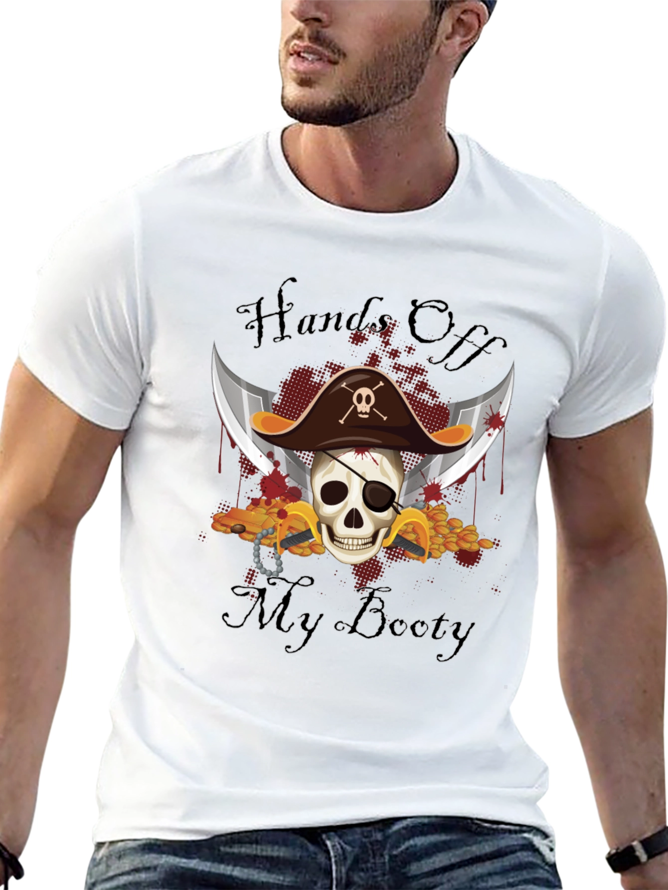Pirate Skull Hands Off My Booty Graphic Tee