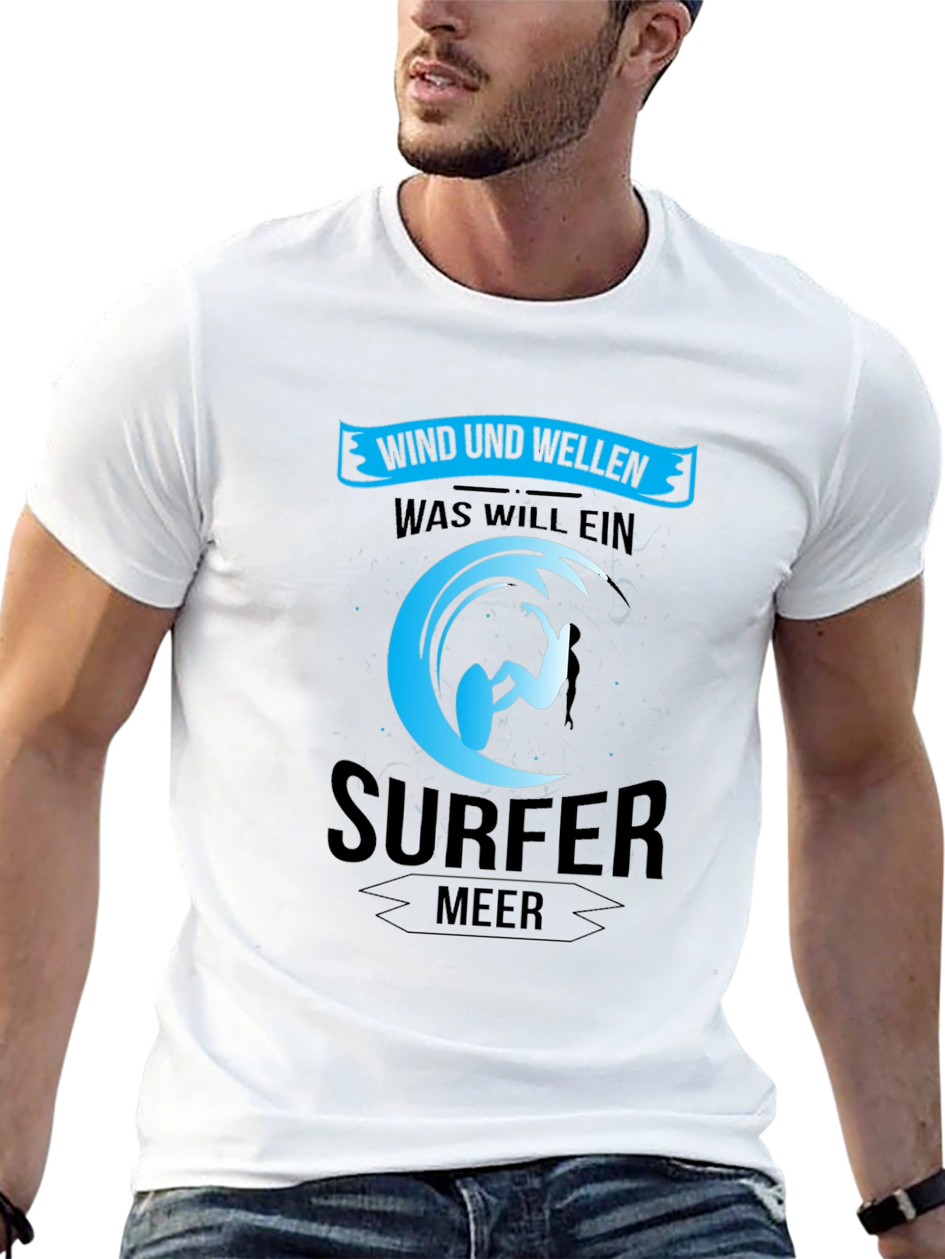 Surfer Black T-Shirt: Wind und Wellen Design