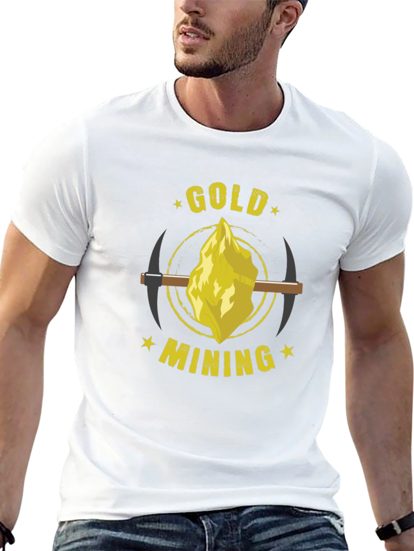 Gold Mining Graphic Tee - Black Cotton T-Shirt