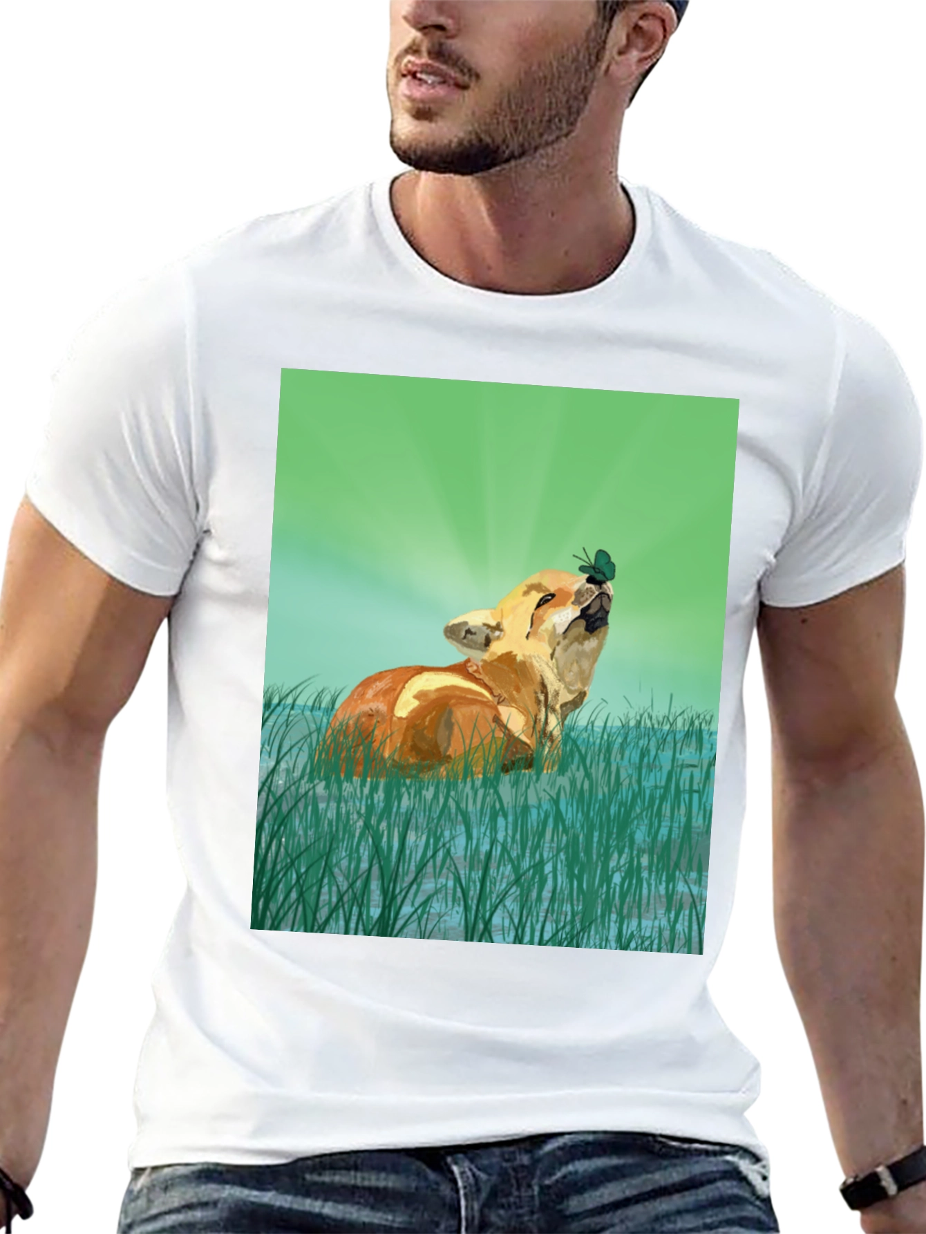 Fox and Butterfly Graphic T-Shirt