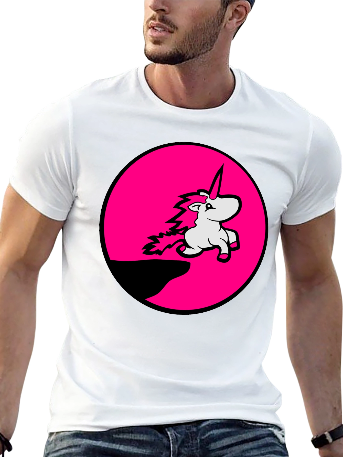 Unicorn Pink Circle Graphic Black T-Shirt