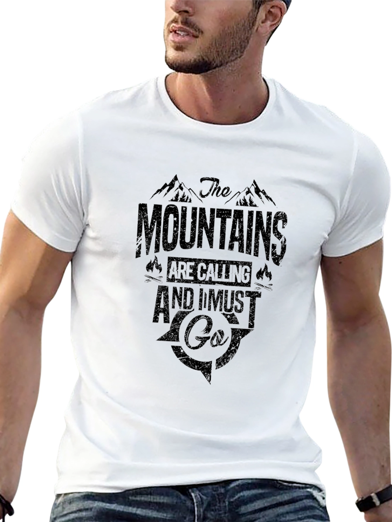 Mountains Calling Graphic Tee - Black Cotton T-Shirt