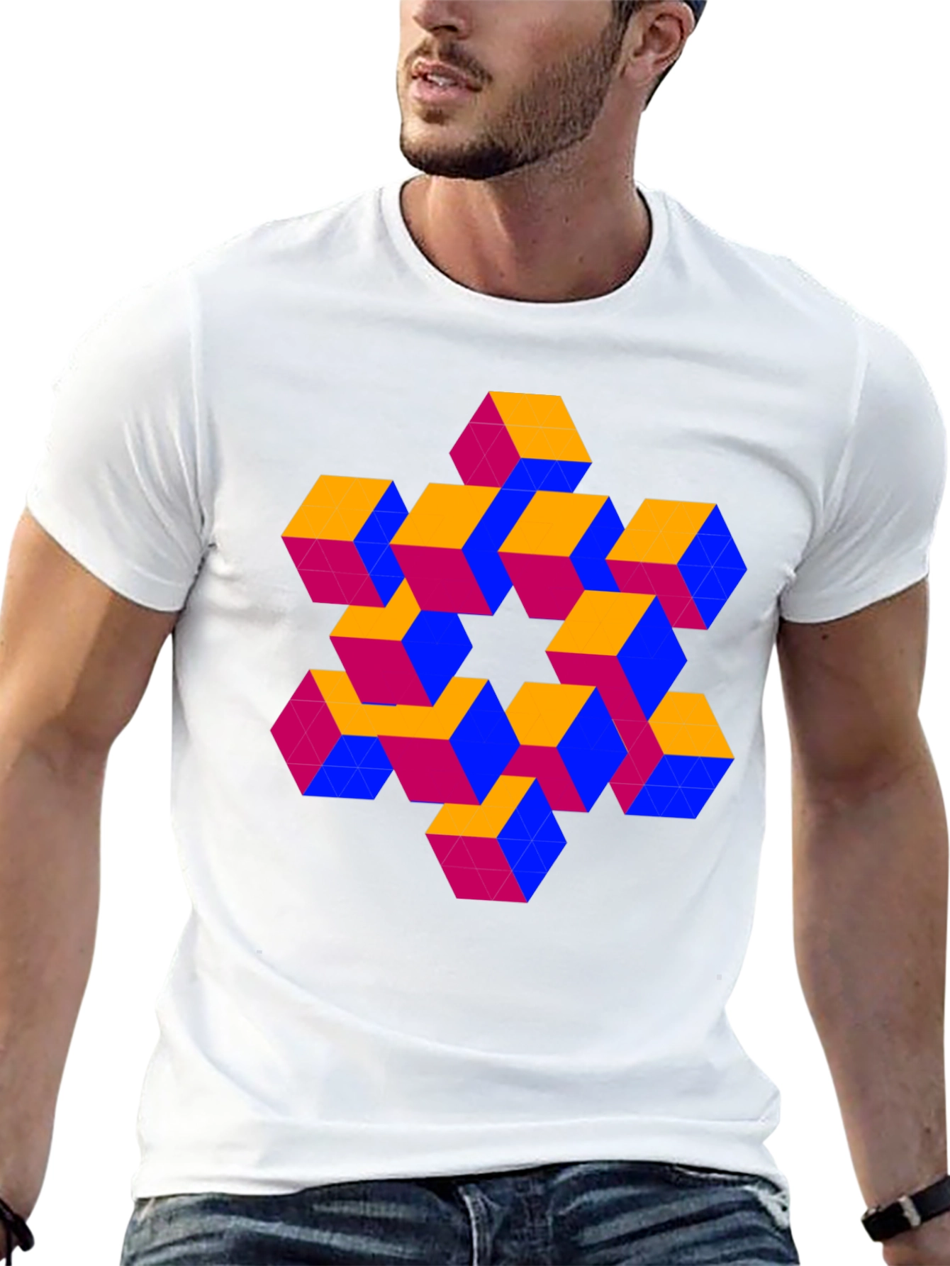 Optical Illusion Cube Pattern T-Shirt