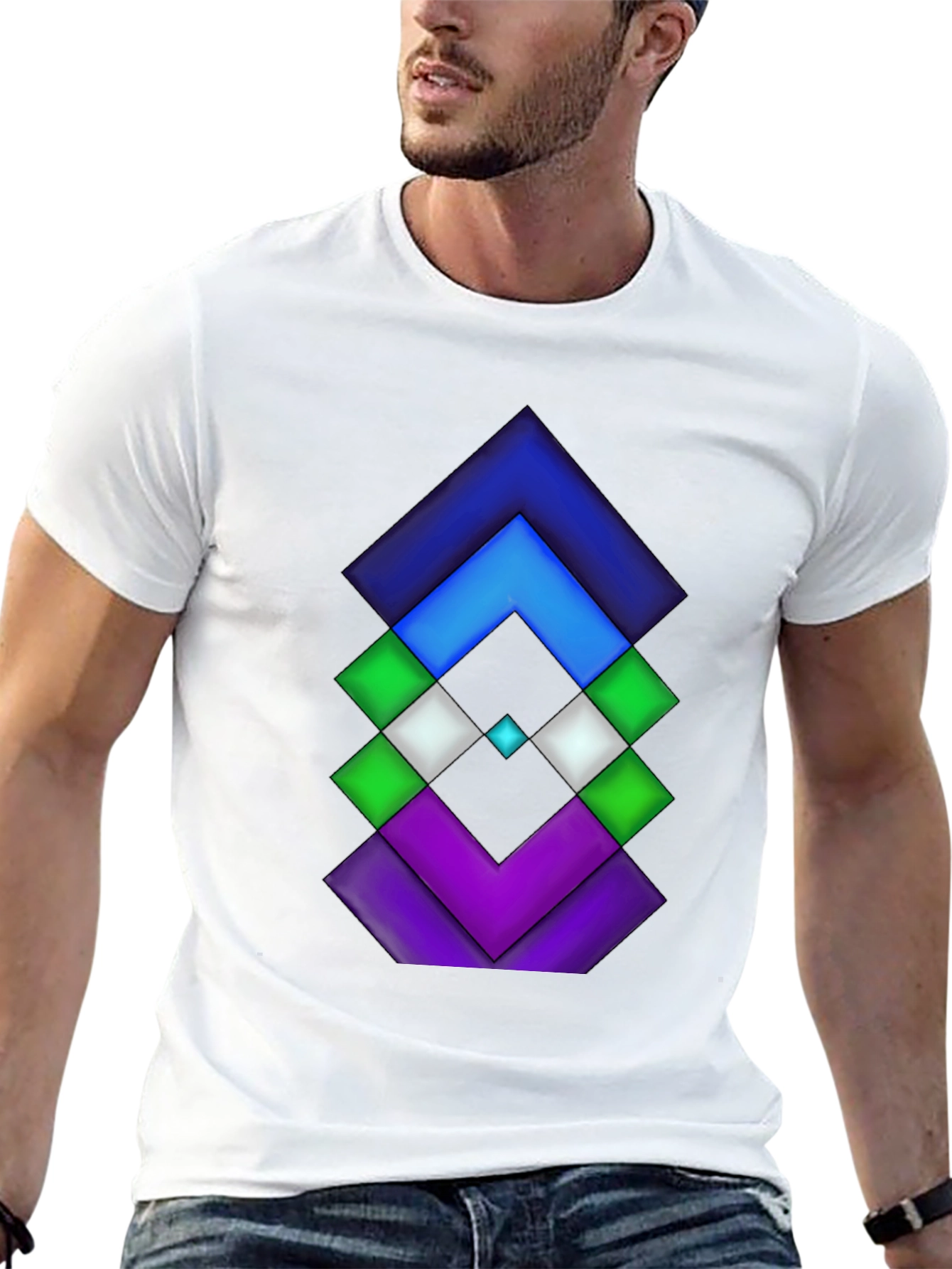 Geometric Diamond Design Black Tee