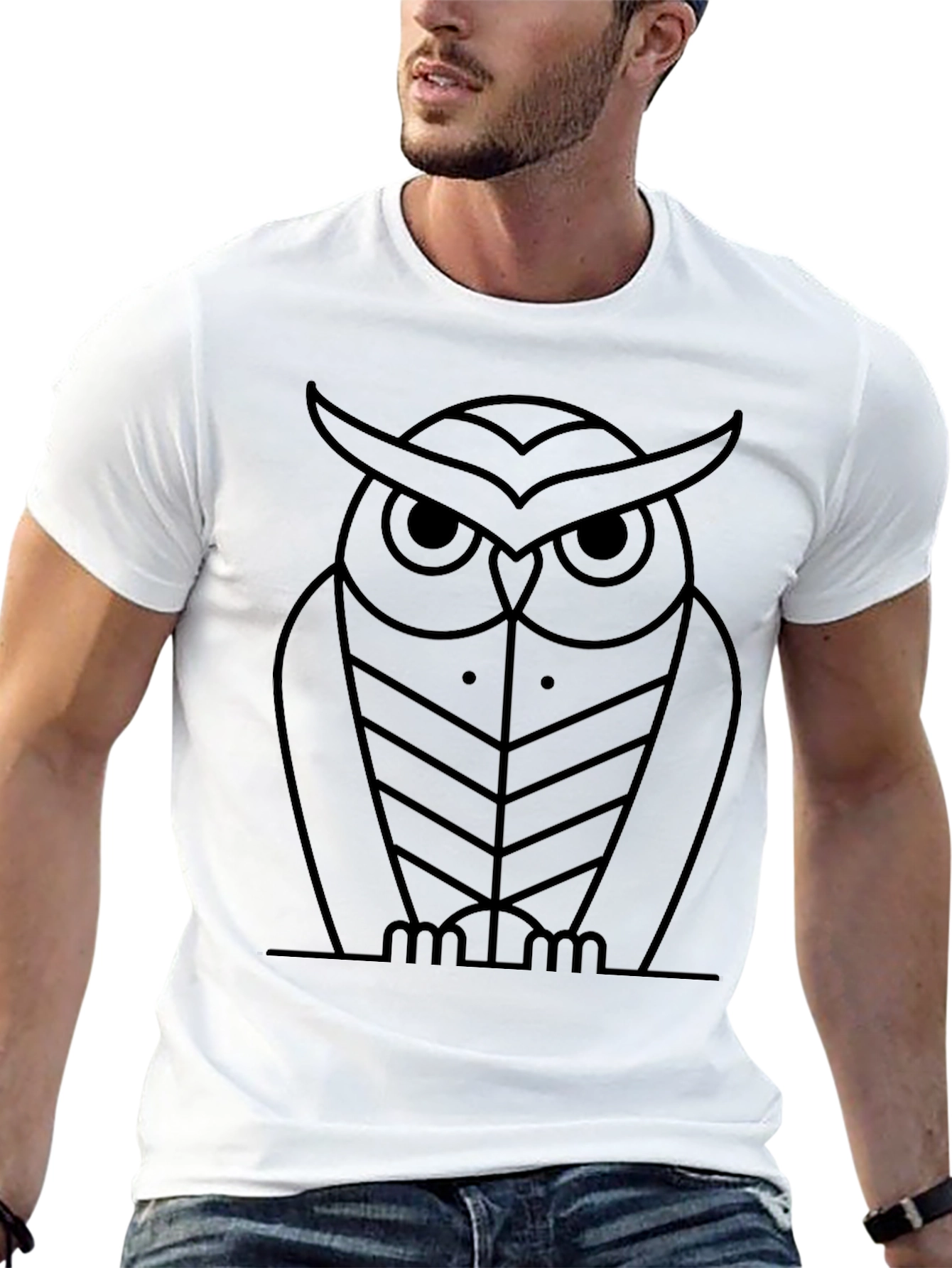 Modern Geometric Owl Graphic Black T-Shirt