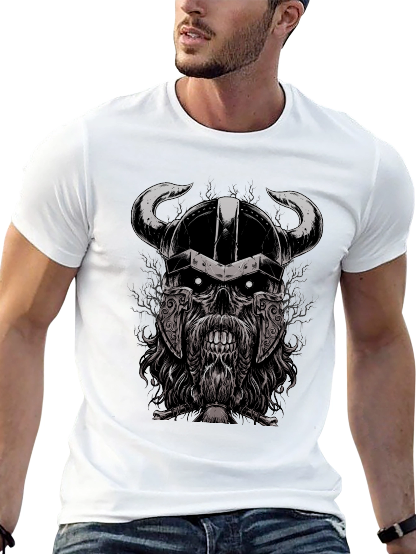 Viking Skull Graphic Black T-Shirt
