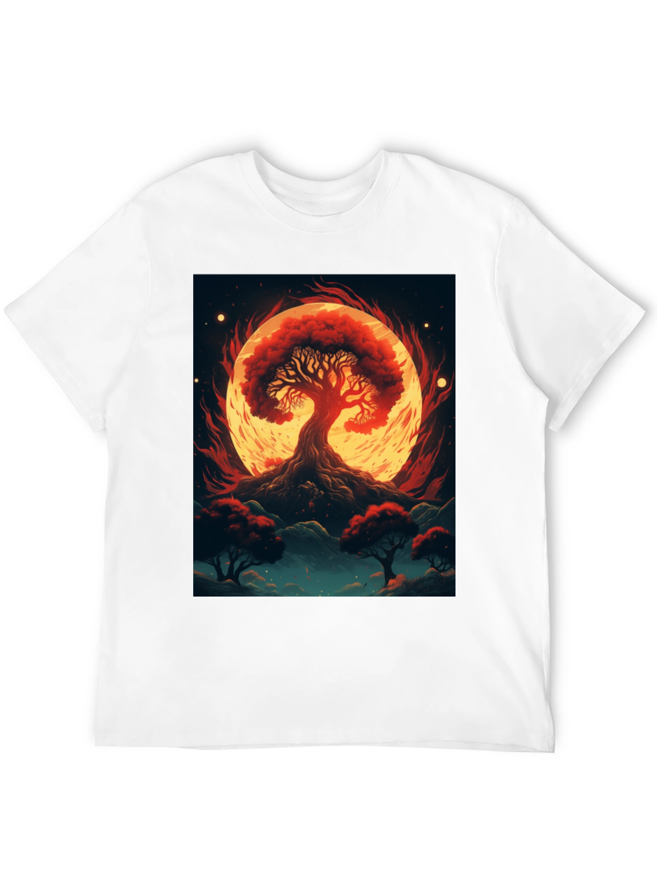 Red Tree Graphic Tee - Artistic Black T-Shirt